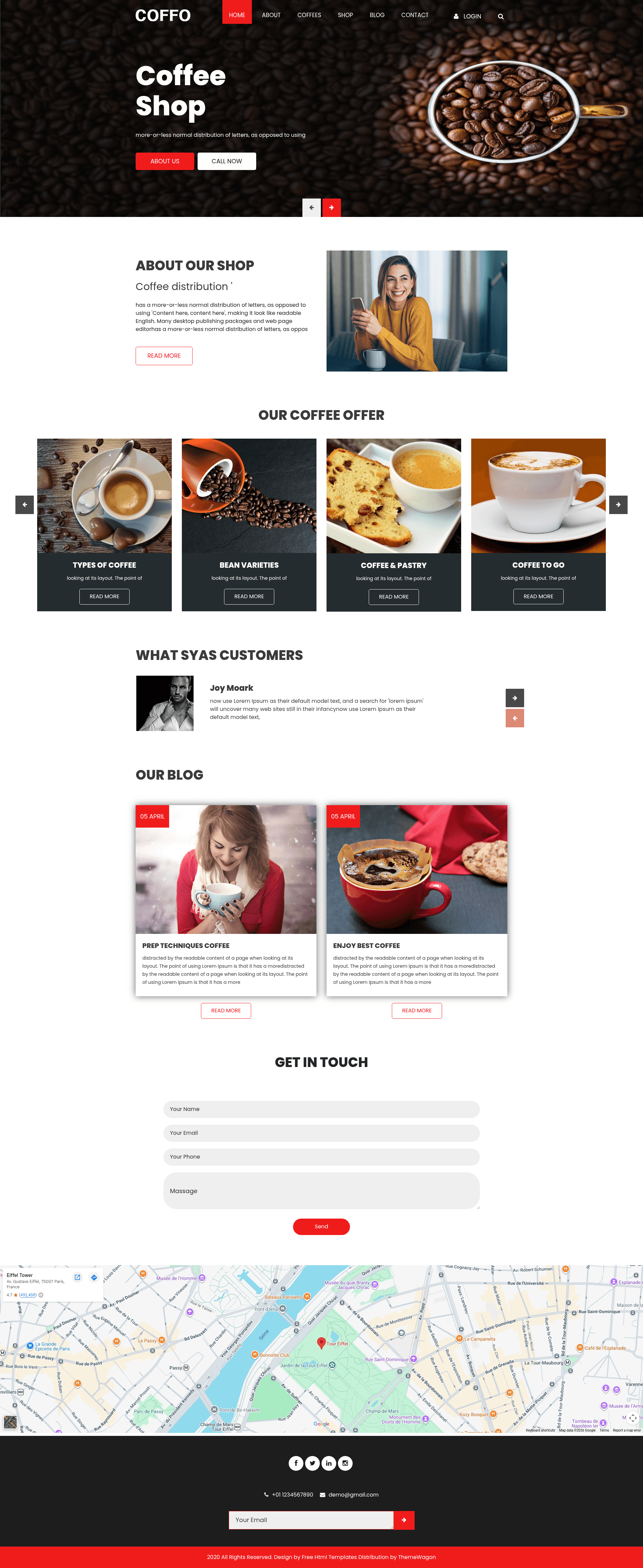 screenshot of Coffo – Free Bootstrap 4 Restaurant & Shop Website Template on template0.com