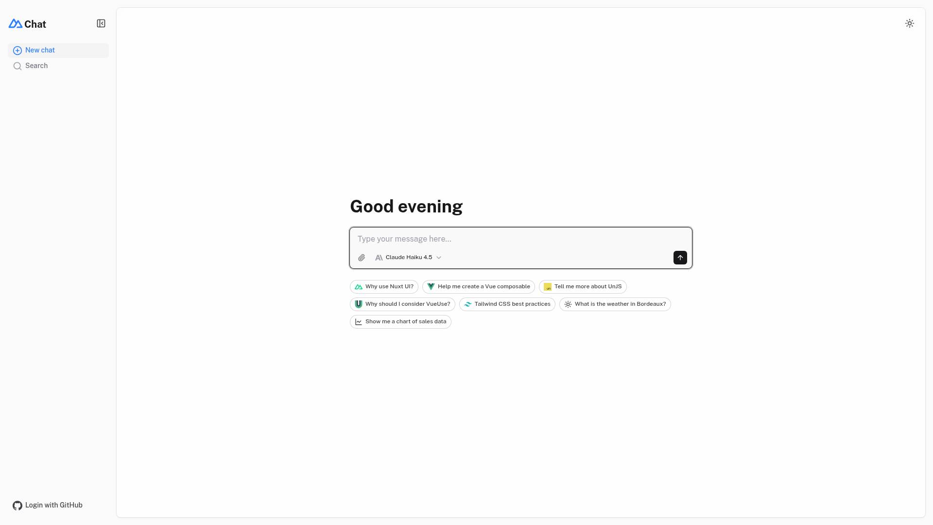 screenshot of Nuxt AI Chatbot Template on template0.com