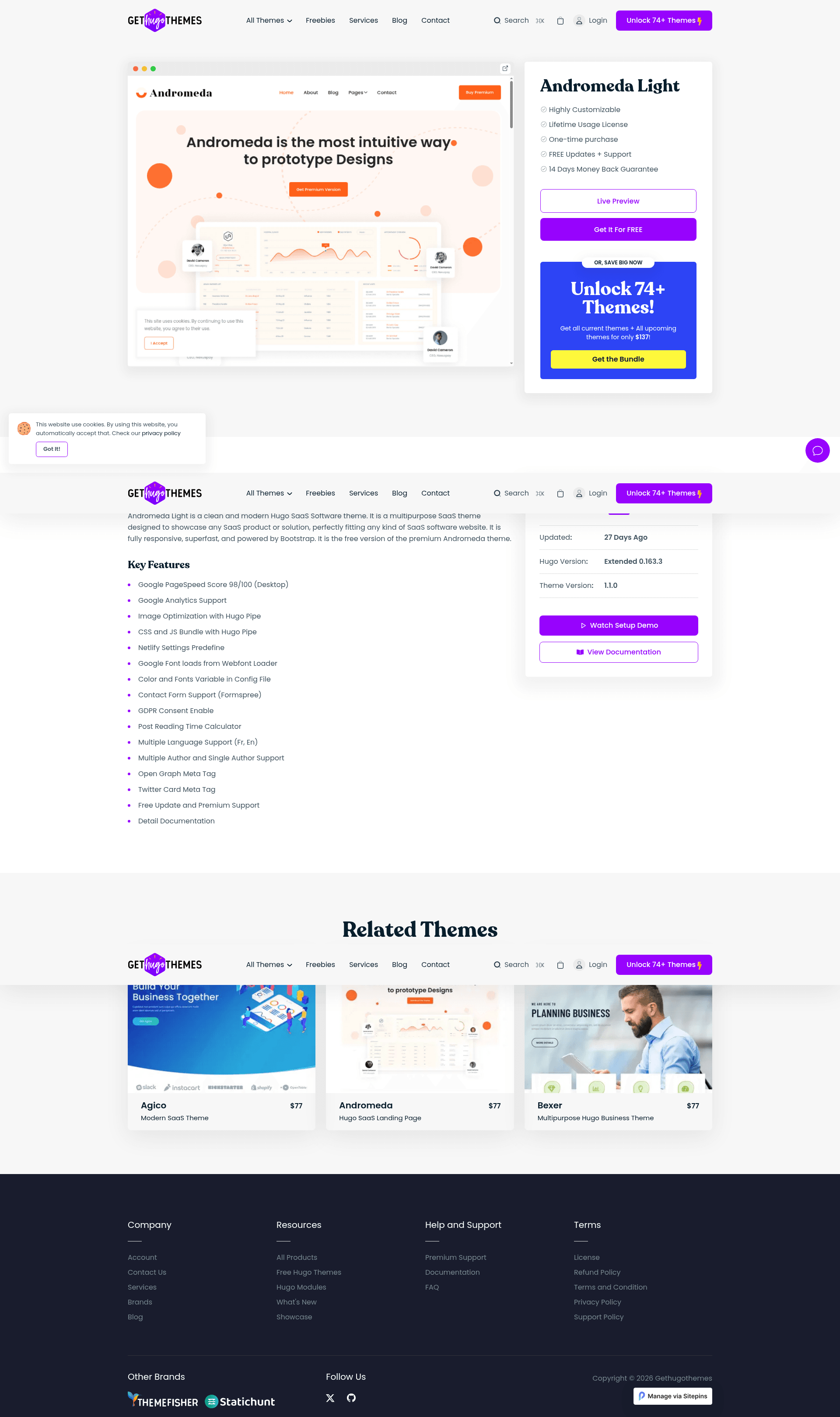 screenshot of Andromeda Light on template0.com