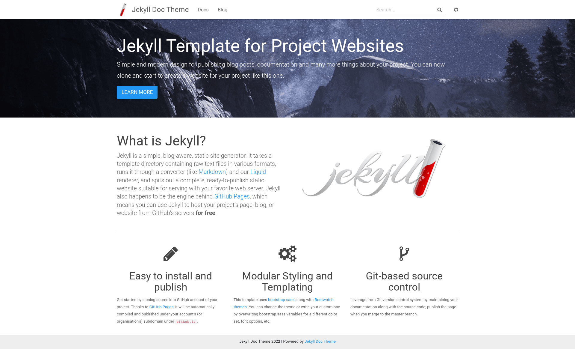 screenshot of Jekyll Doc Theme on template0.com