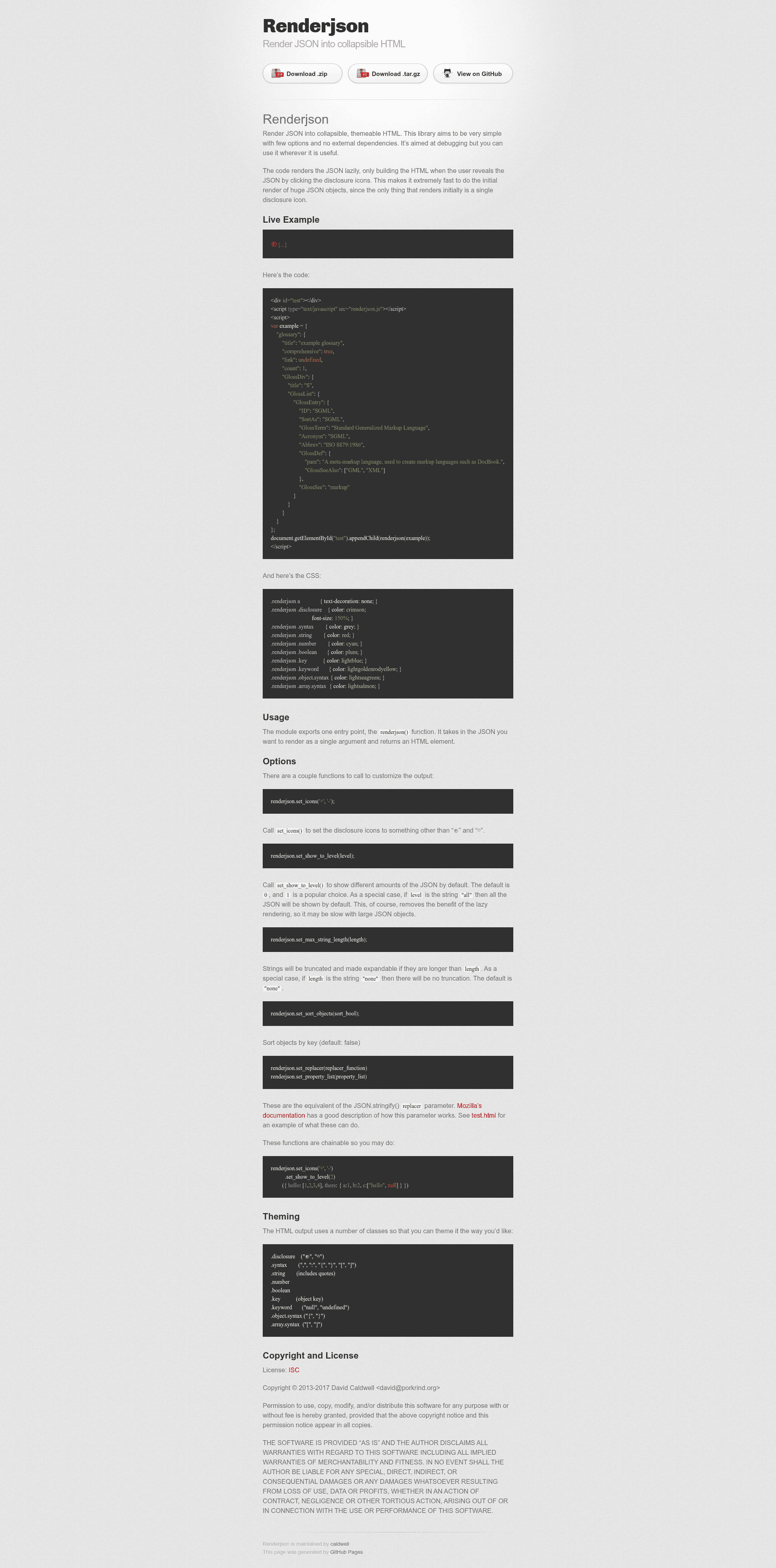 screenshot of Renderjson on template0.com