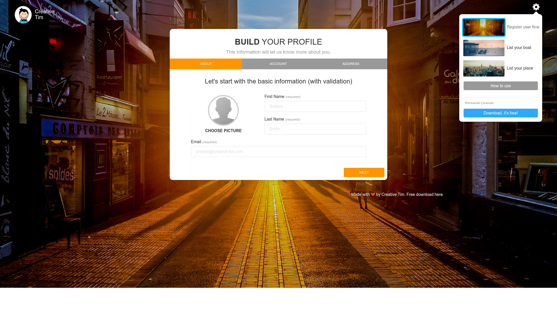 screenshot of Bootstrap Wizard on template0.com