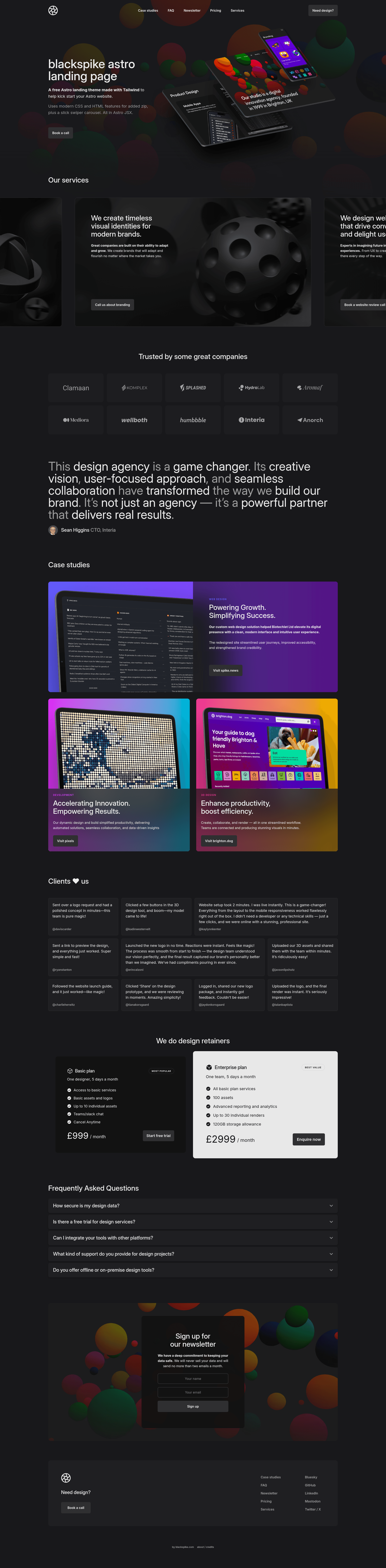 screenshot of blackspike astro landing page on template0.com