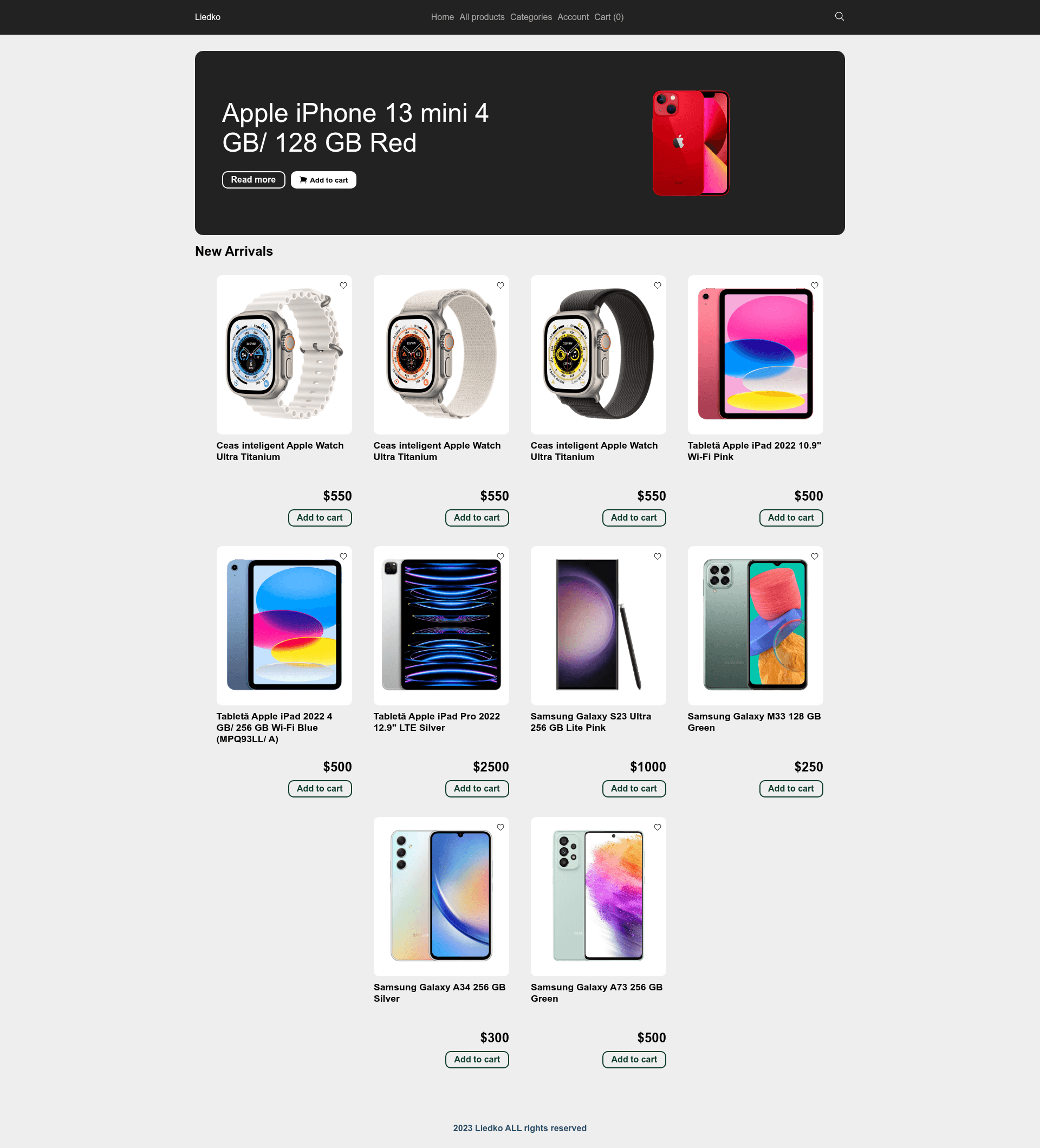 screenshot of Liedko Store on template0.com