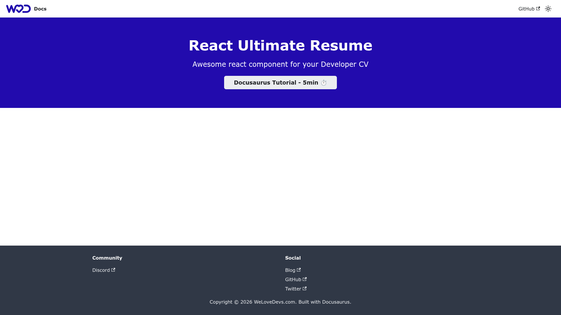 screenshot of react-ultimate-resume on template0.com