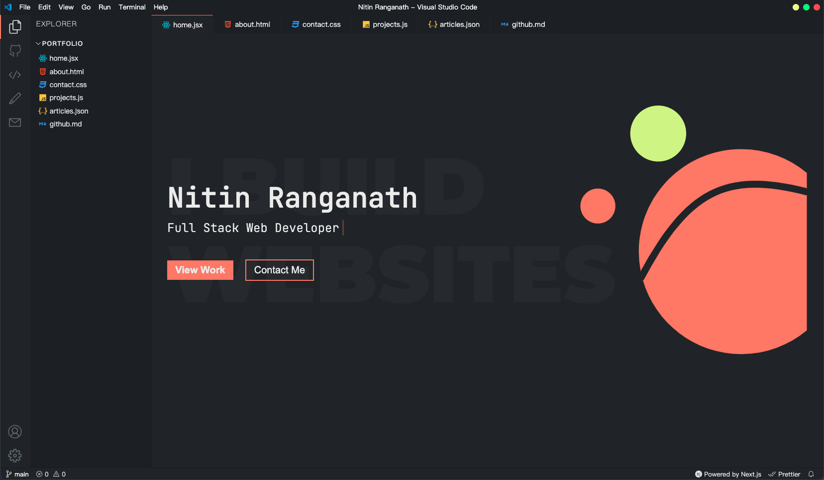 VSCode Portfolio preview