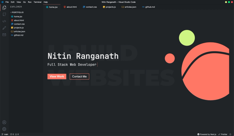 Image for VSCode Portfolio(portoflio nextjs template) on template0.com