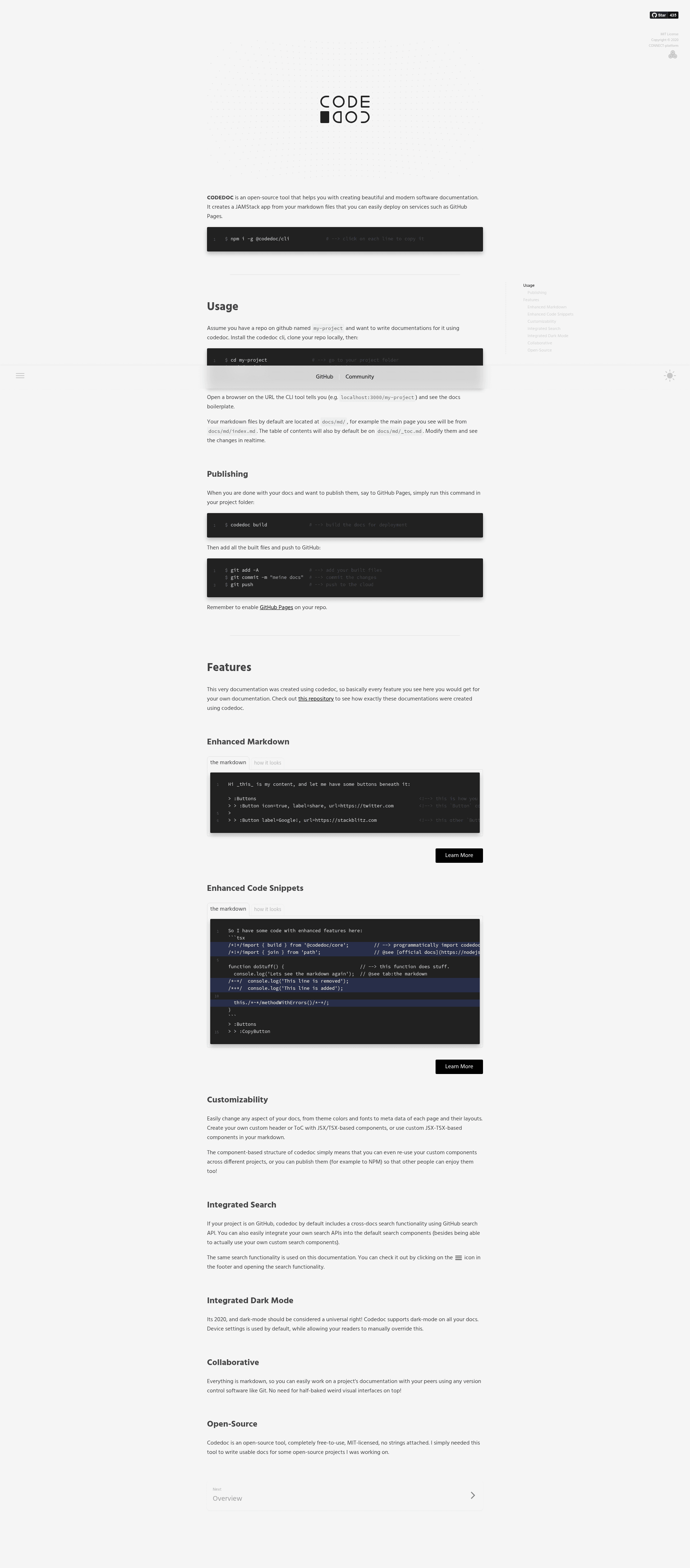 screenshot of CODEDOC on template0.com