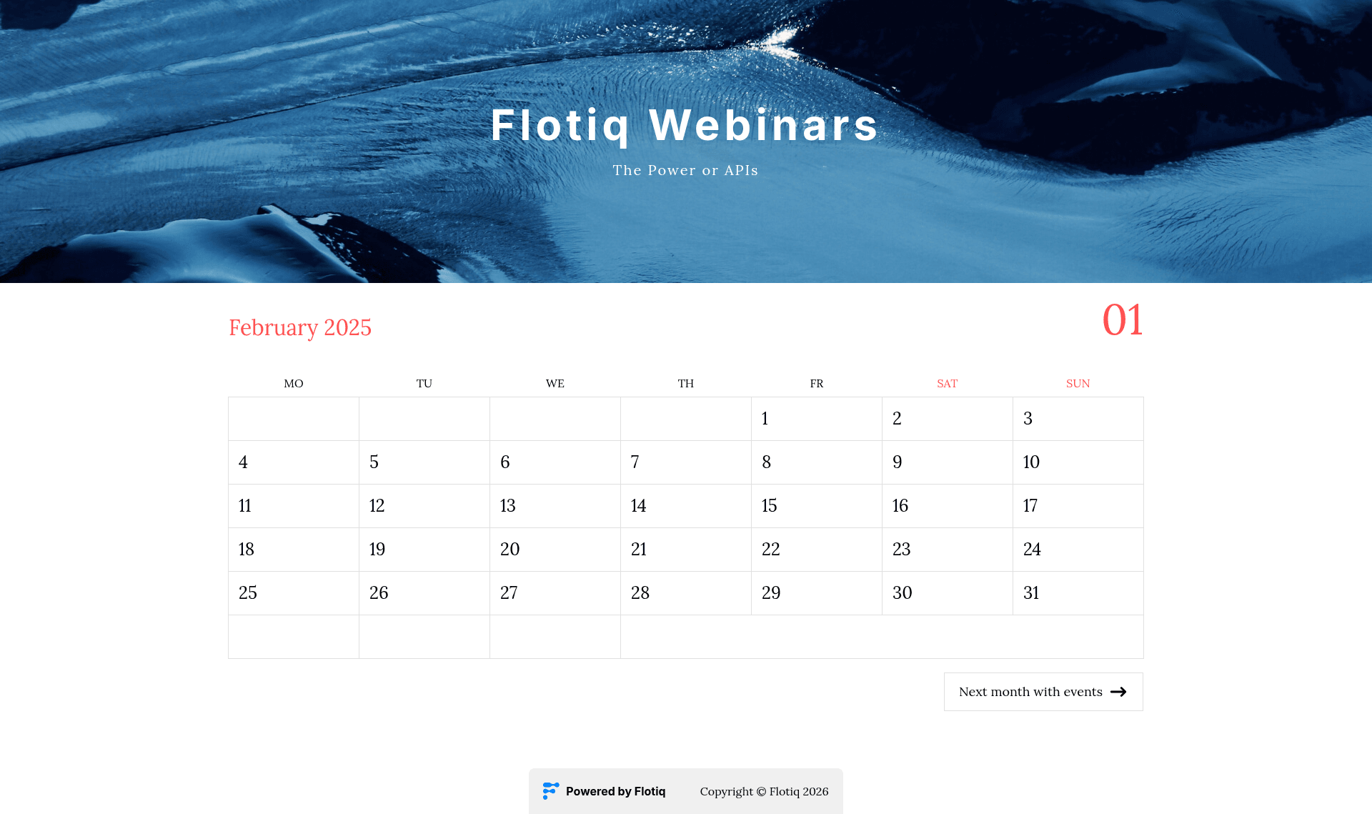 screenshot of Flotiq Gatsby Event Starter on template0.com
