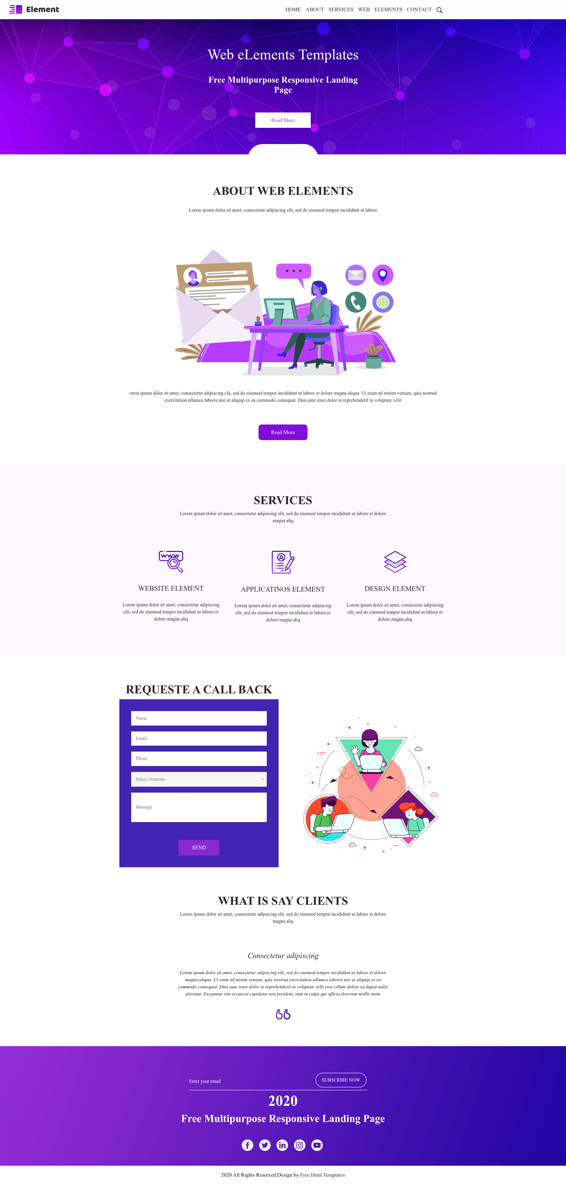 screenshot of Element – Free Bootstrap 4 Landing Page Template on template0.com