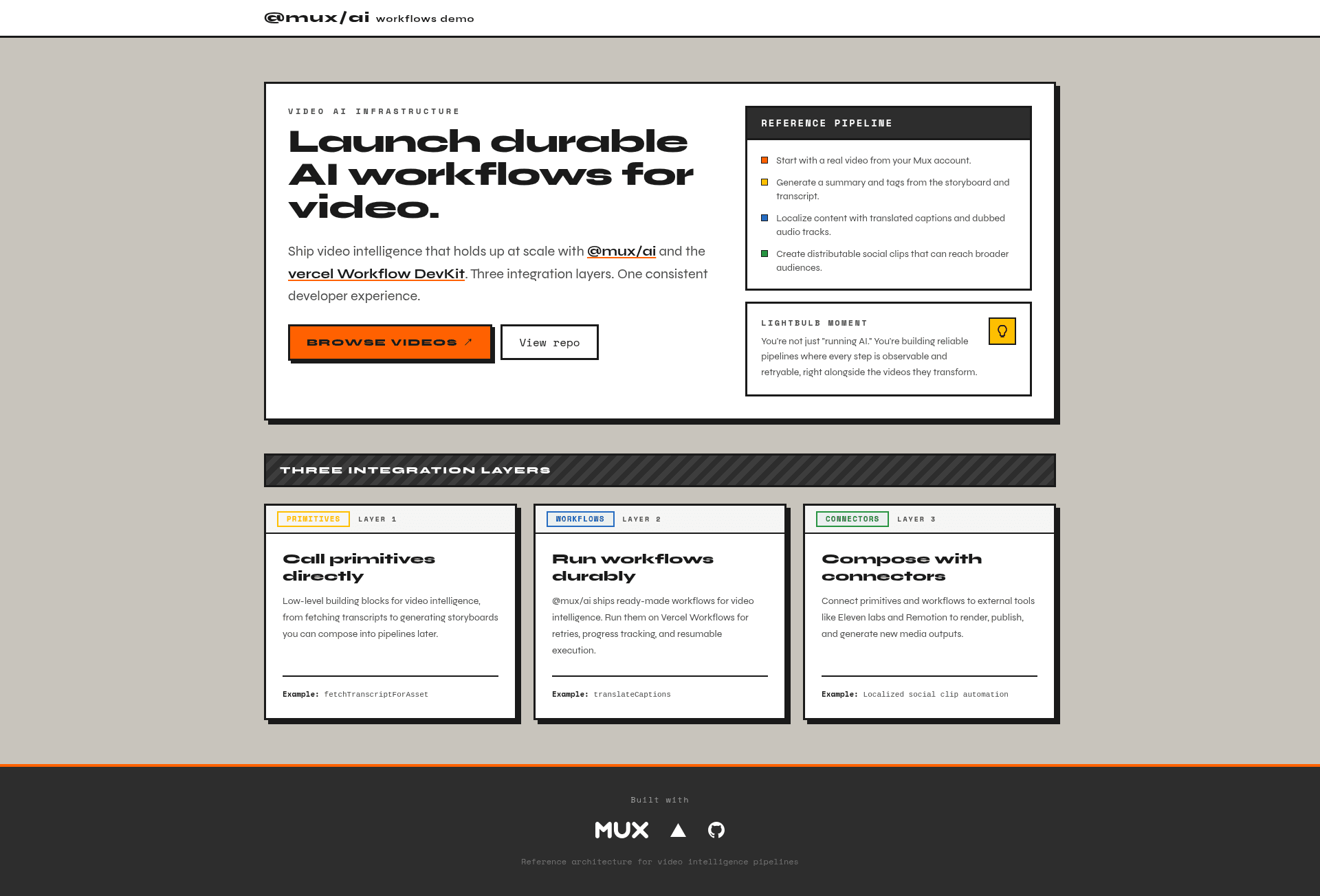 screenshot of @mux/ai + Vercel Workflows Starter on template0.com