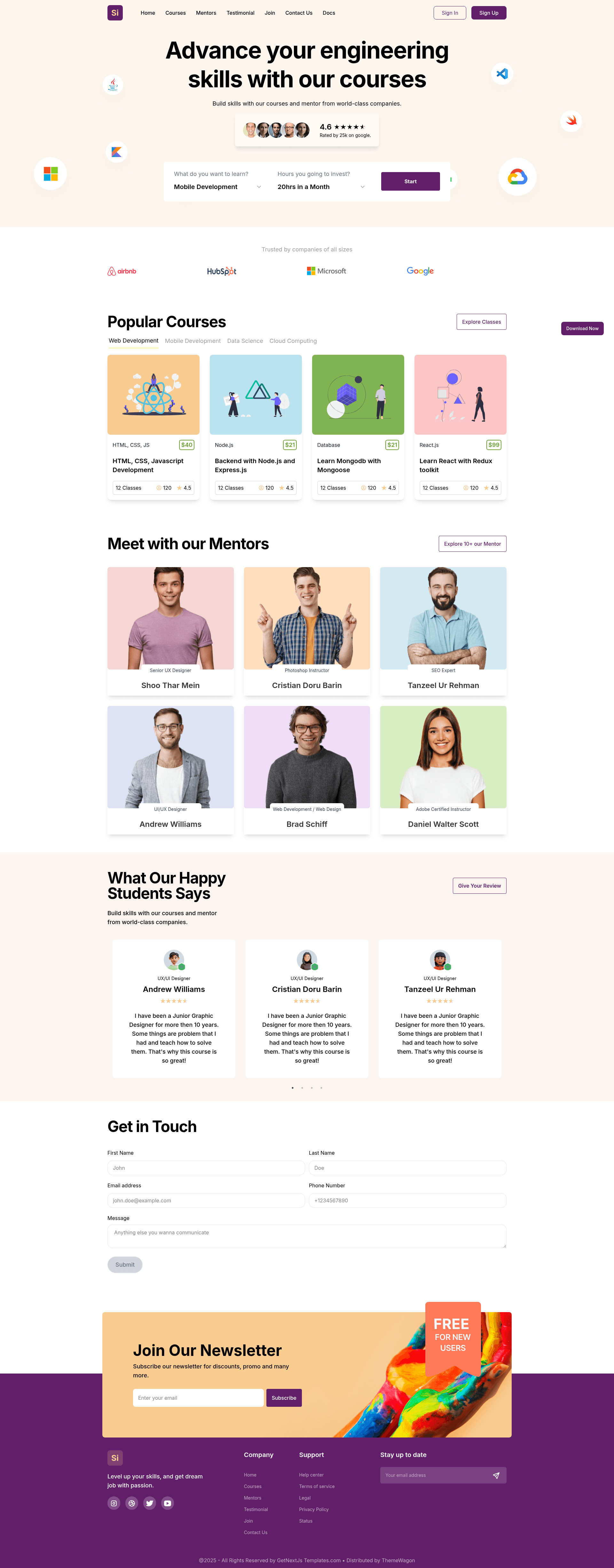 screenshot of Si – Free Tailwind CSS Educational Website Template on template0.com