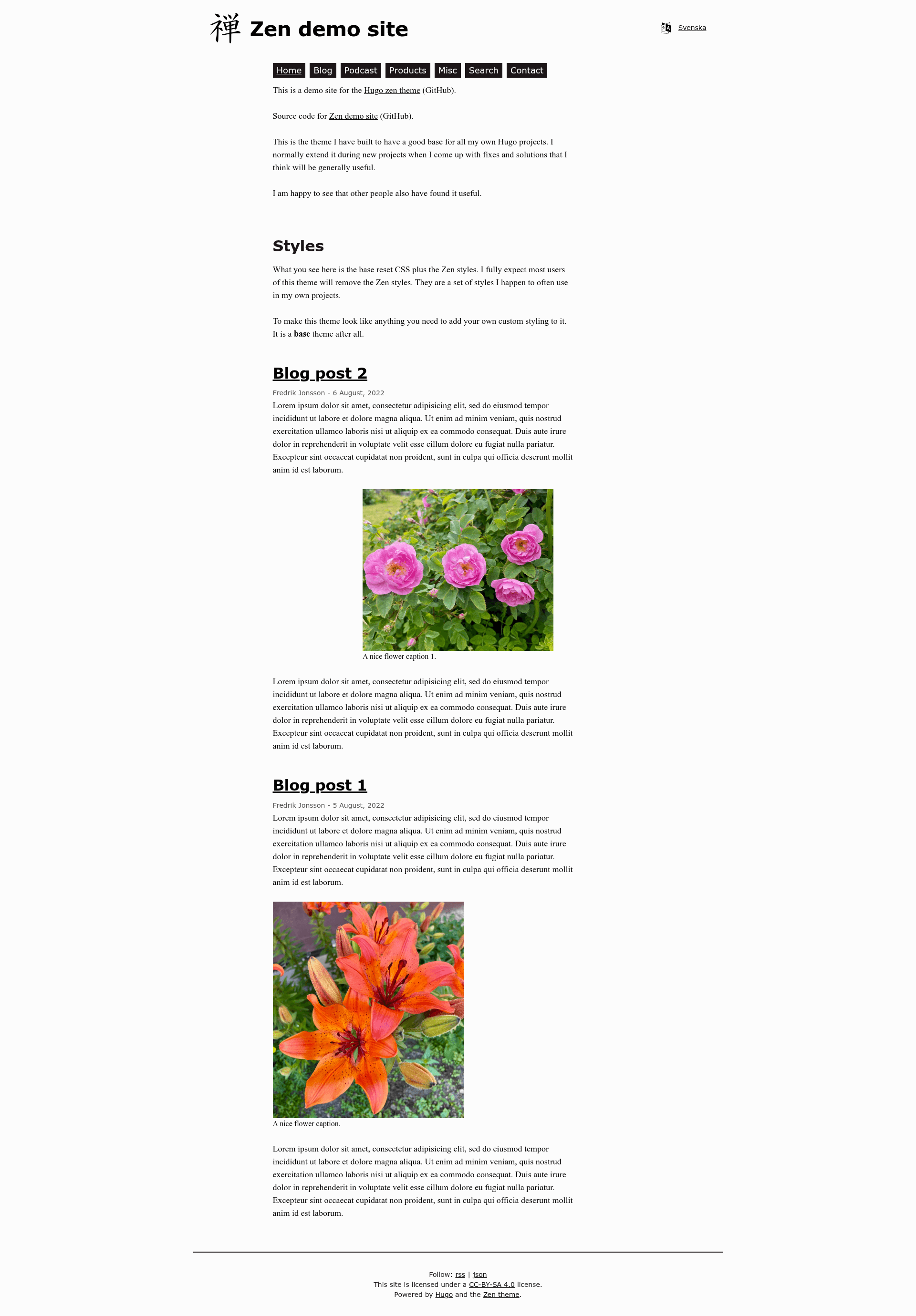 screenshot of Zen Demo on template0.com