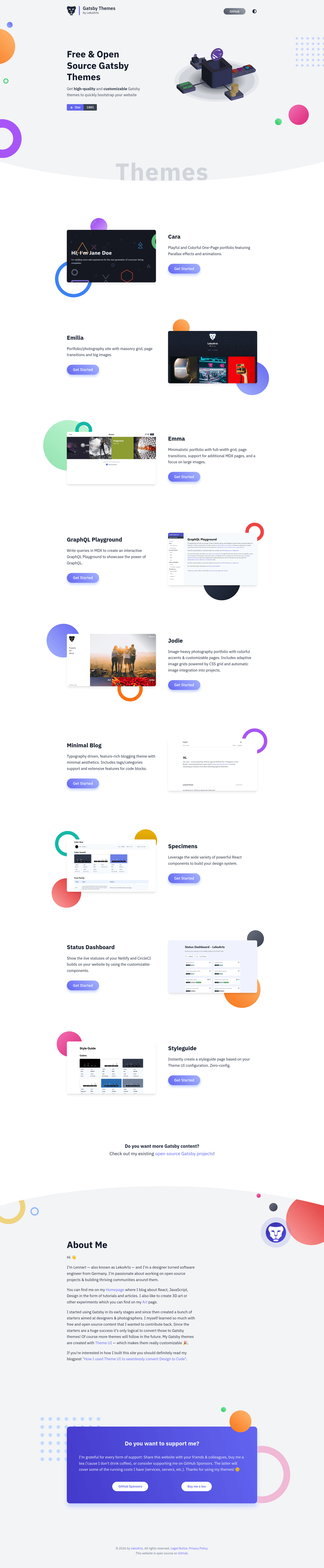 screenshot of gatsby-themes on template0.com