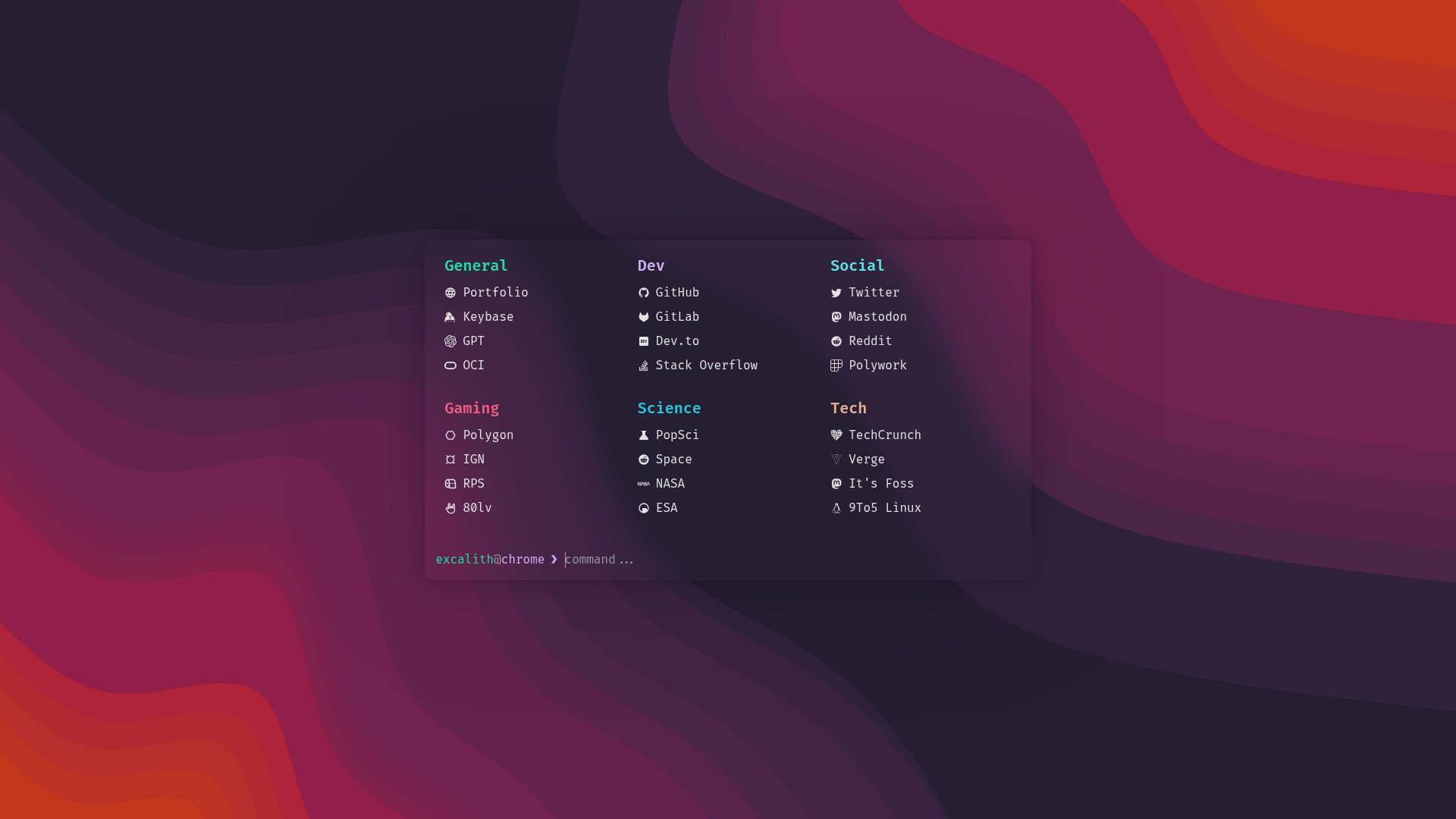 screenshot of Excalith Start Page on template0.com