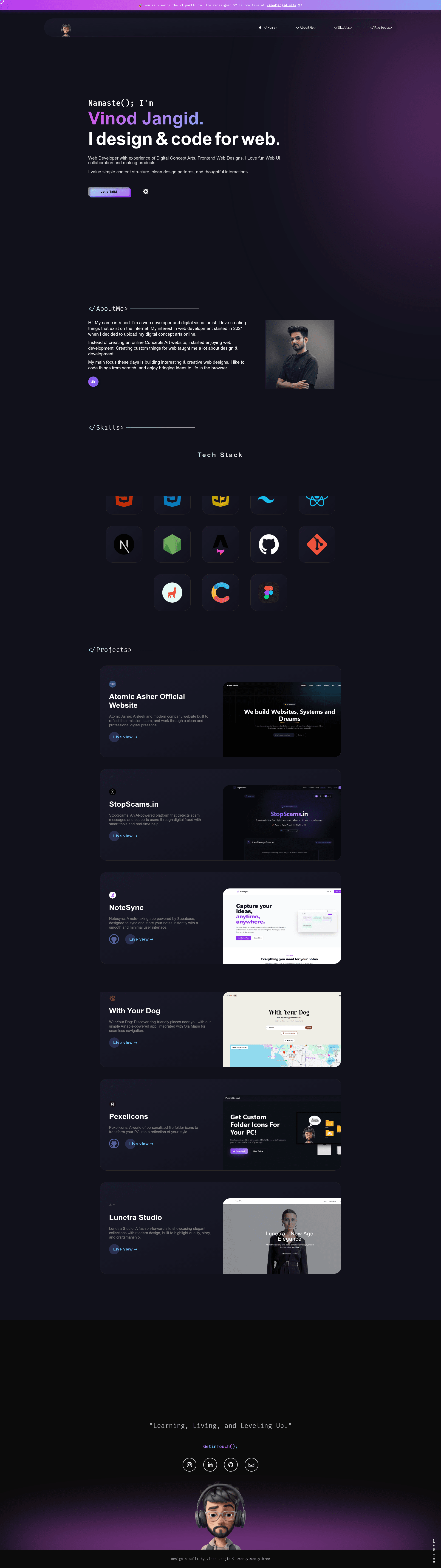 screenshot of vinodjangid07.github.io on template0.com
