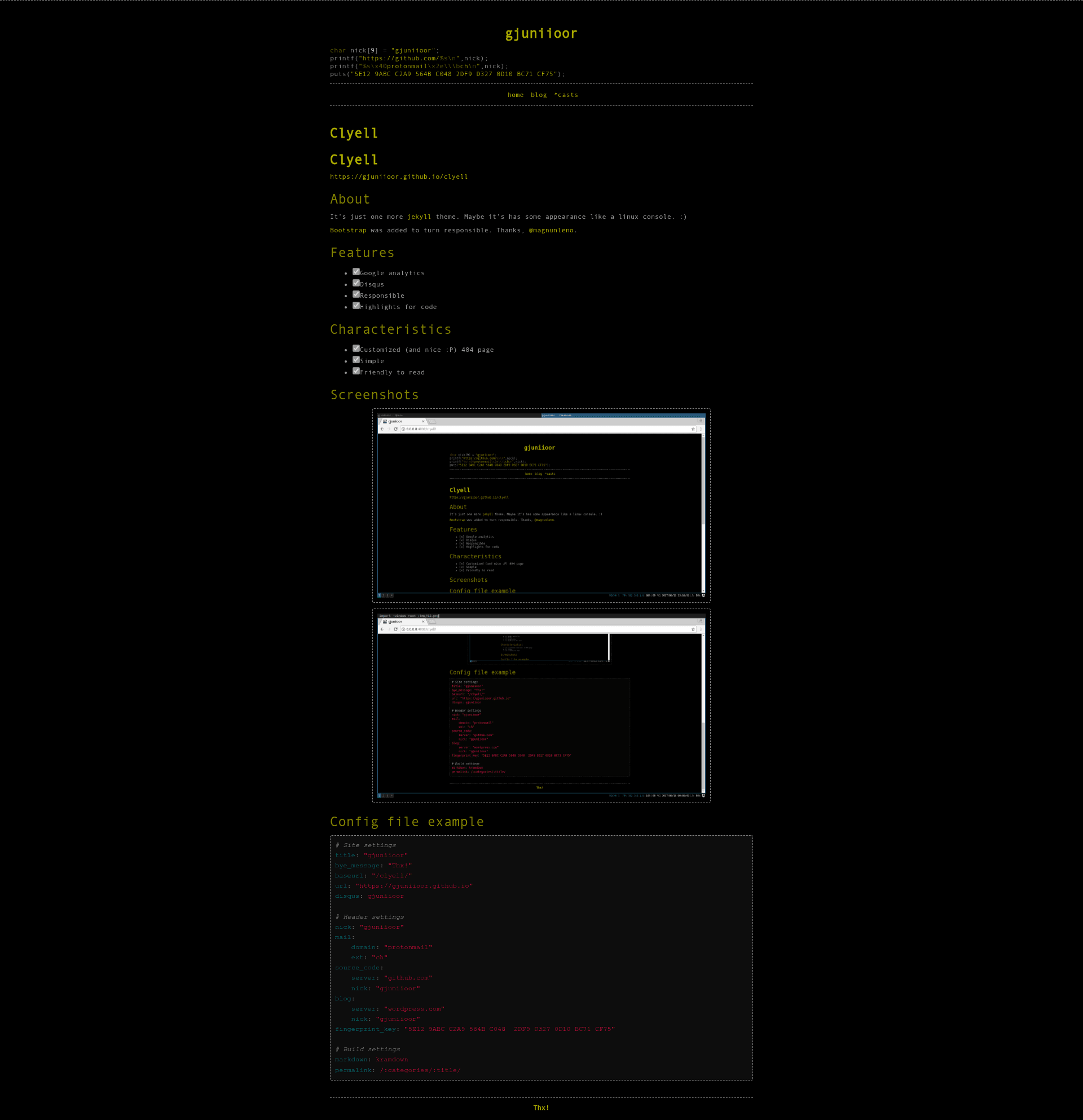 screenshot of Clyell on template0.com