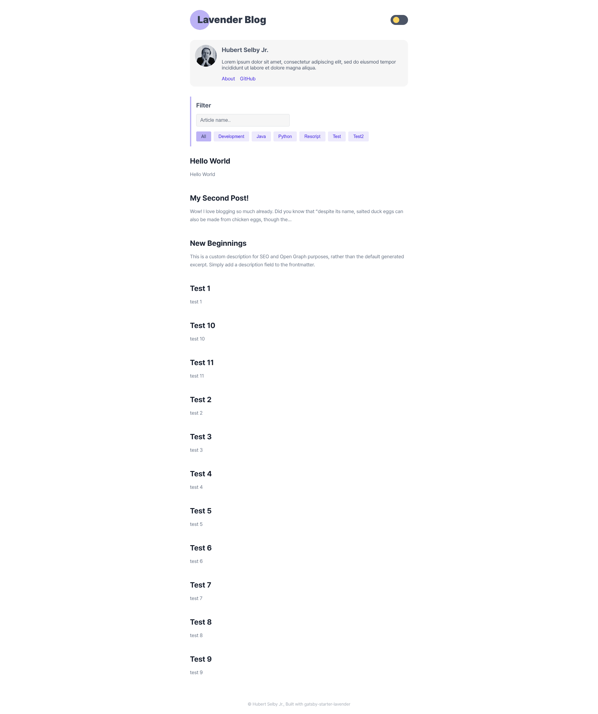 screenshot of Gatsby Starter Lavender on template0.com
