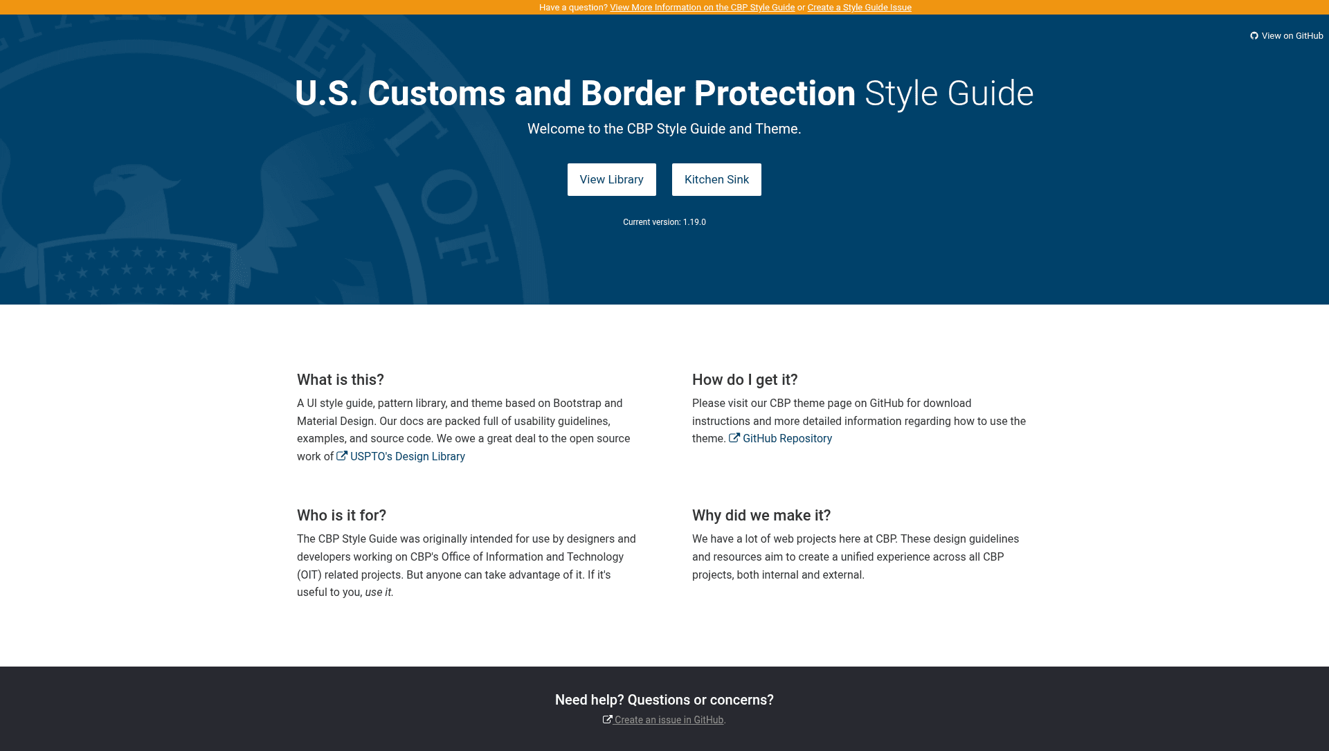 screenshot of CBP Style Guide on template0.com