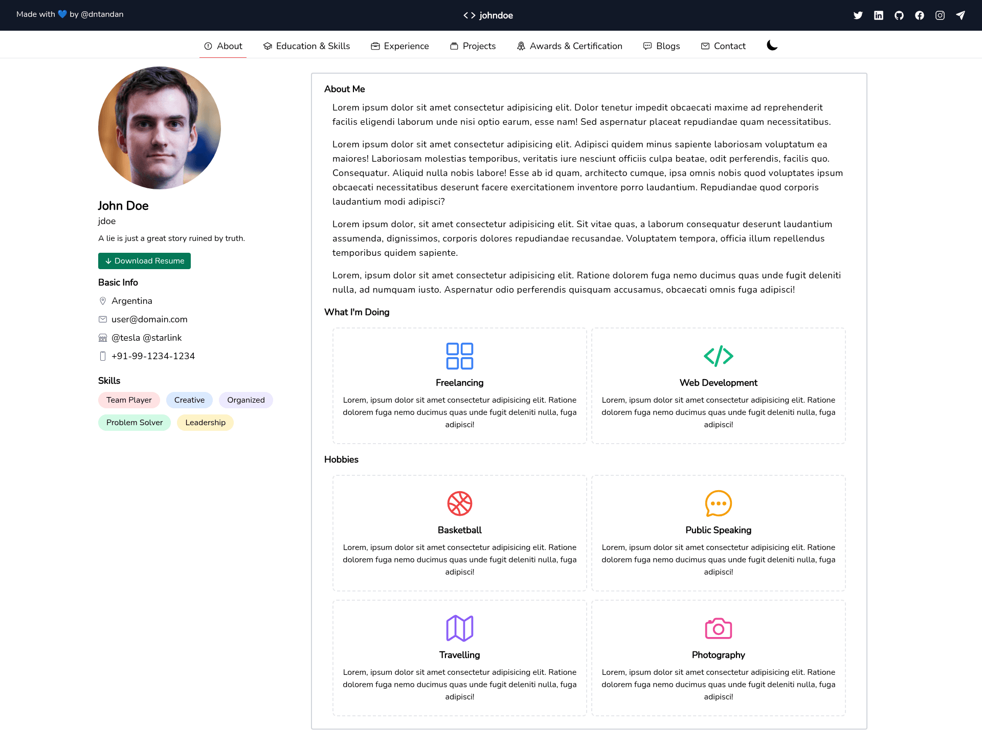 screenshot of GitWind Portfolio on template0.com
