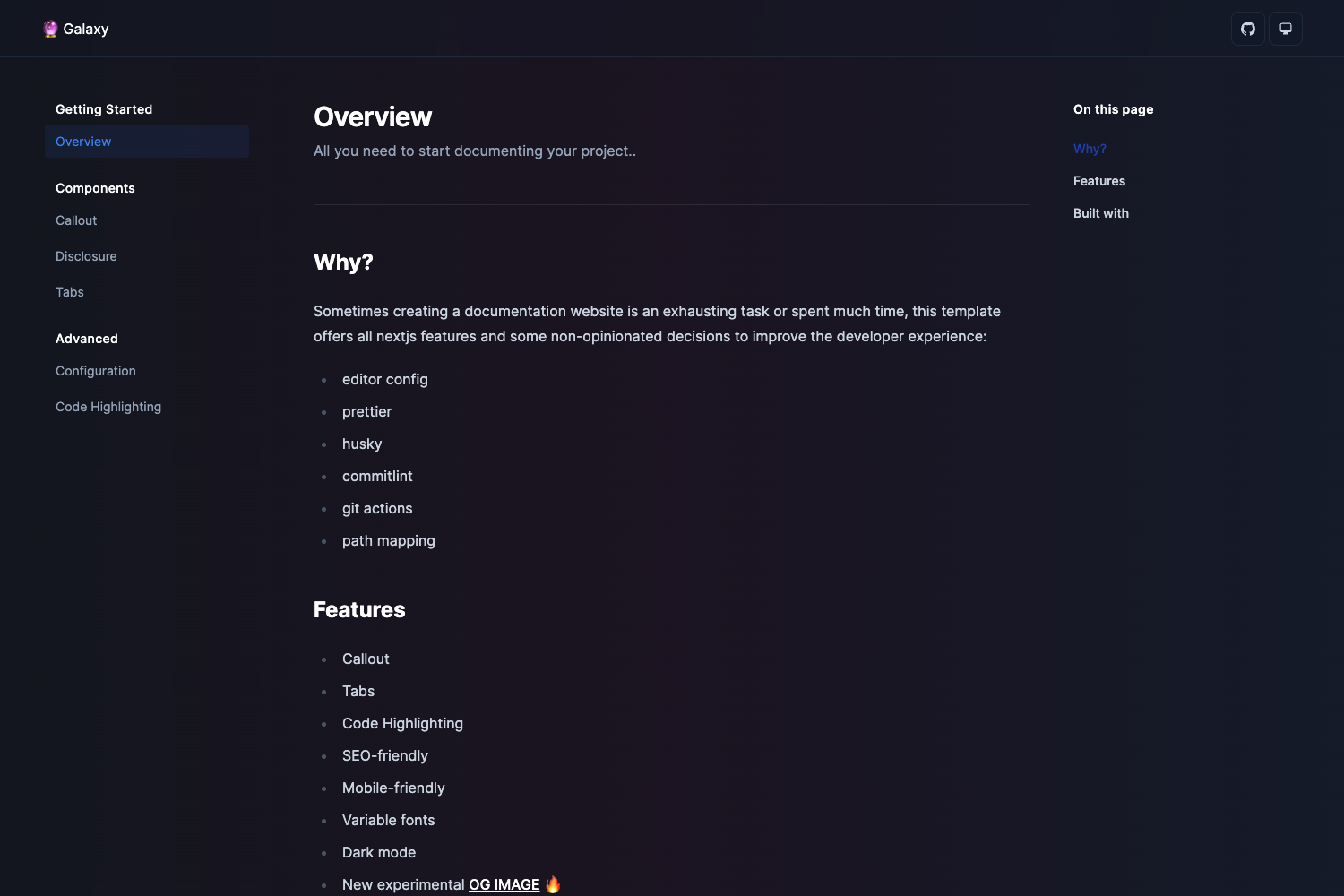 Next Galaxy Template preview