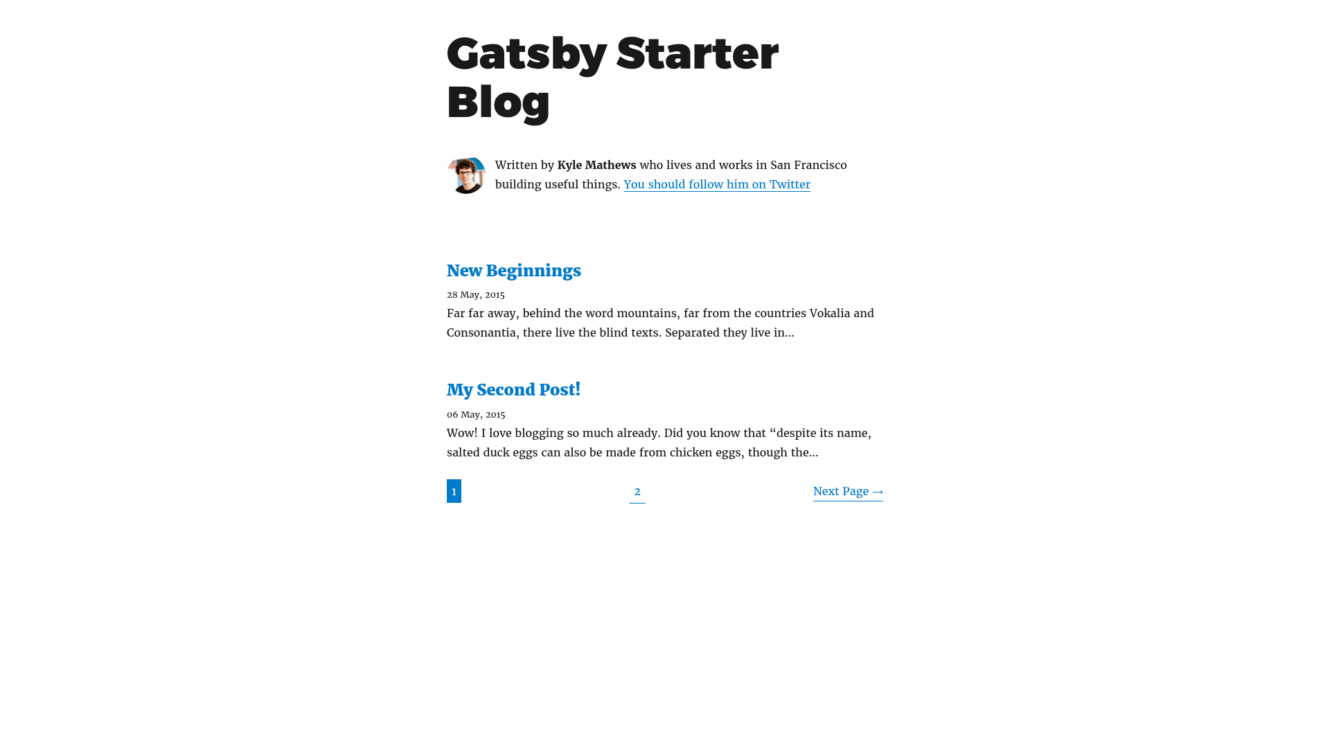 screenshot of gatsby-paginated-blog on template0.com