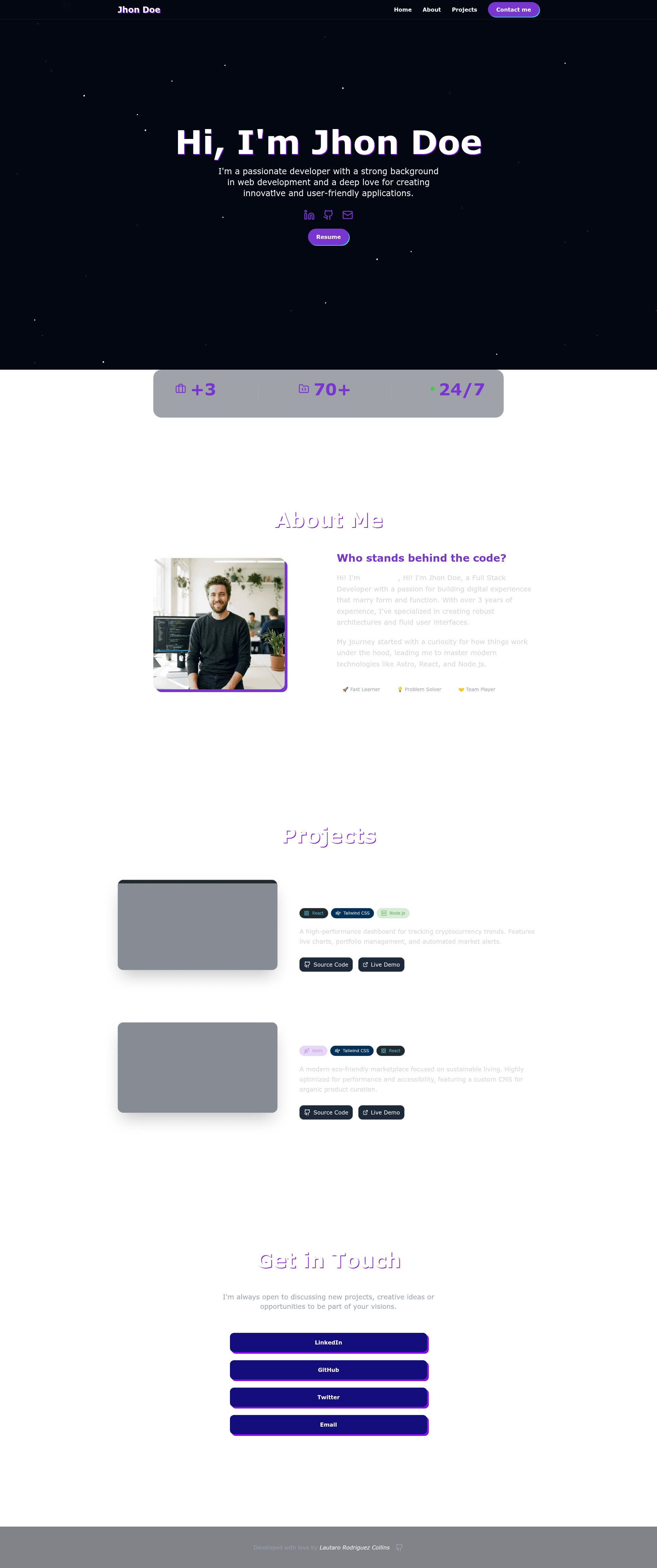 screenshot of Portfolio Developers Astro on template0.com