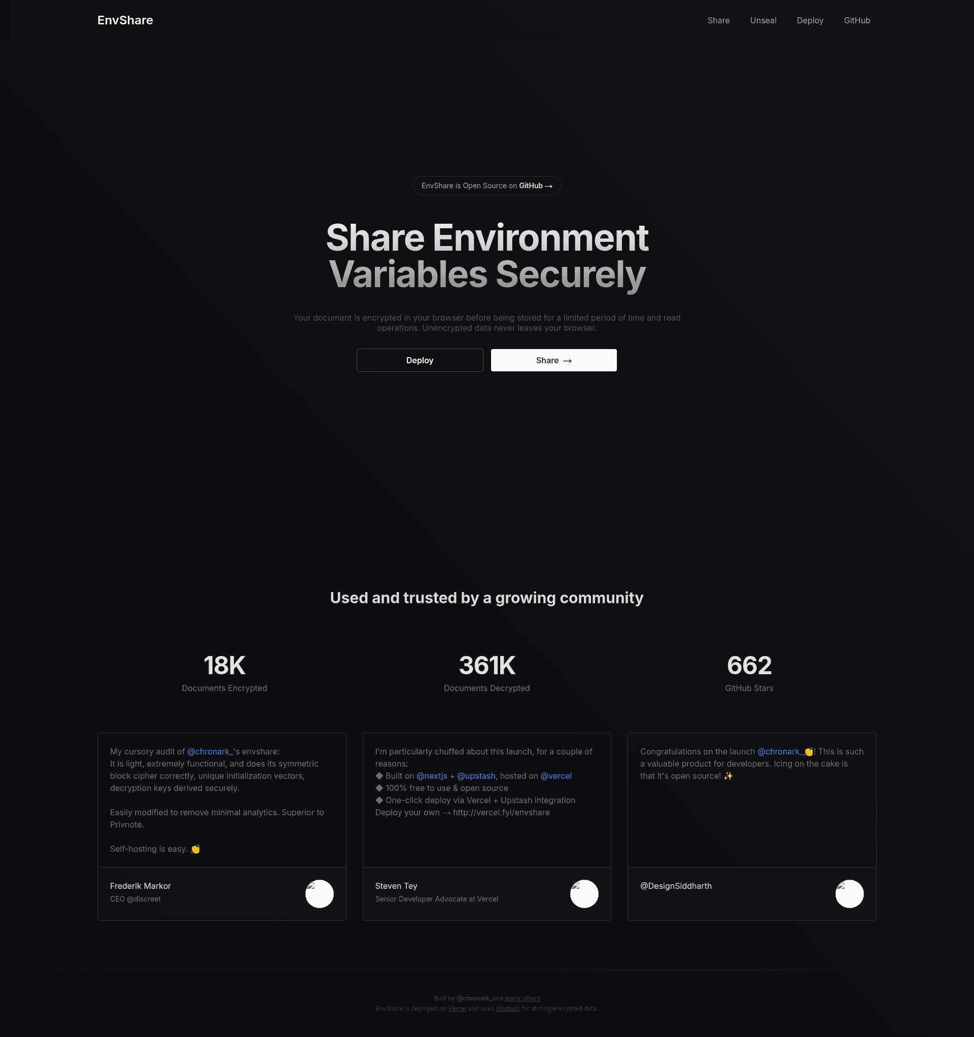 screenshot of EnvShare on template0.com