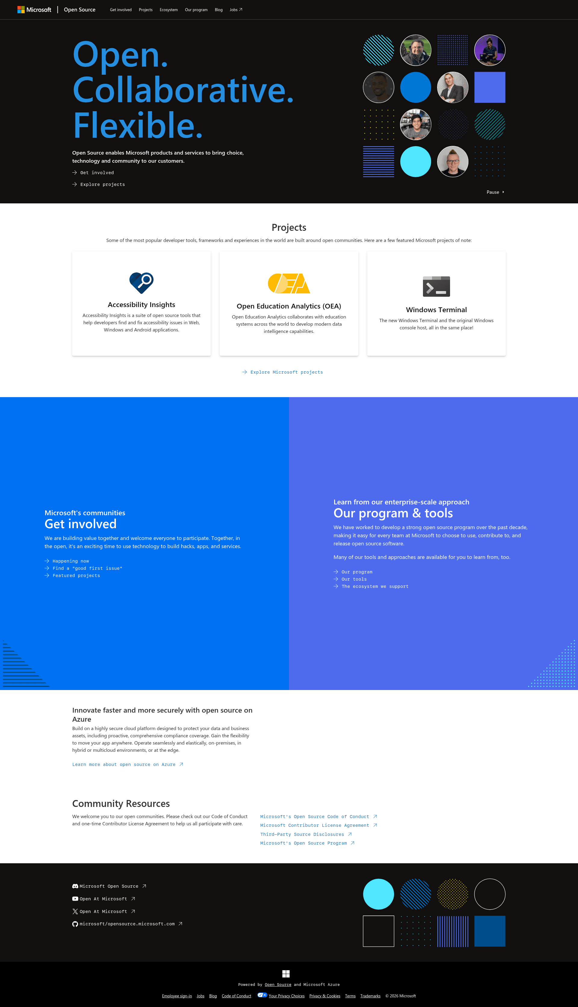 screenshot of opensource.microsoft.com on template0.com