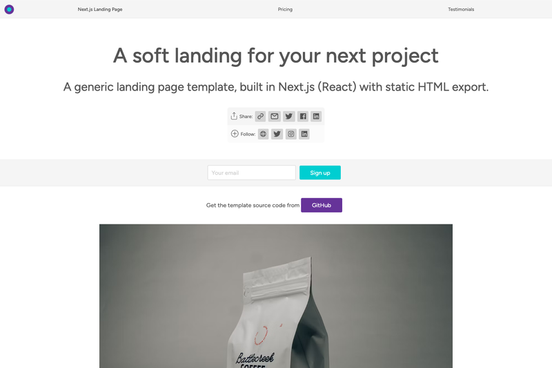Image for Next.js Generic Landing Page on template0.com