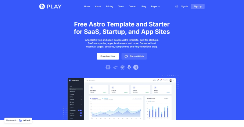 Image for Play Astro(landing page astro template) on template0.com