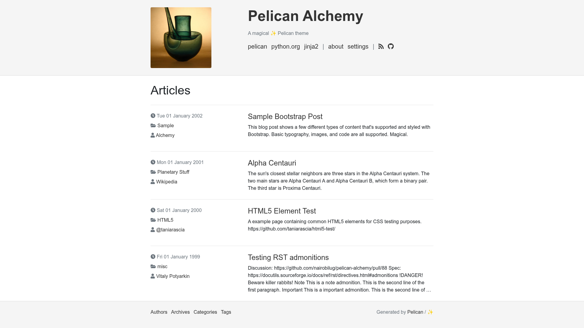 screenshot of Pelican Alchemy on template0.com