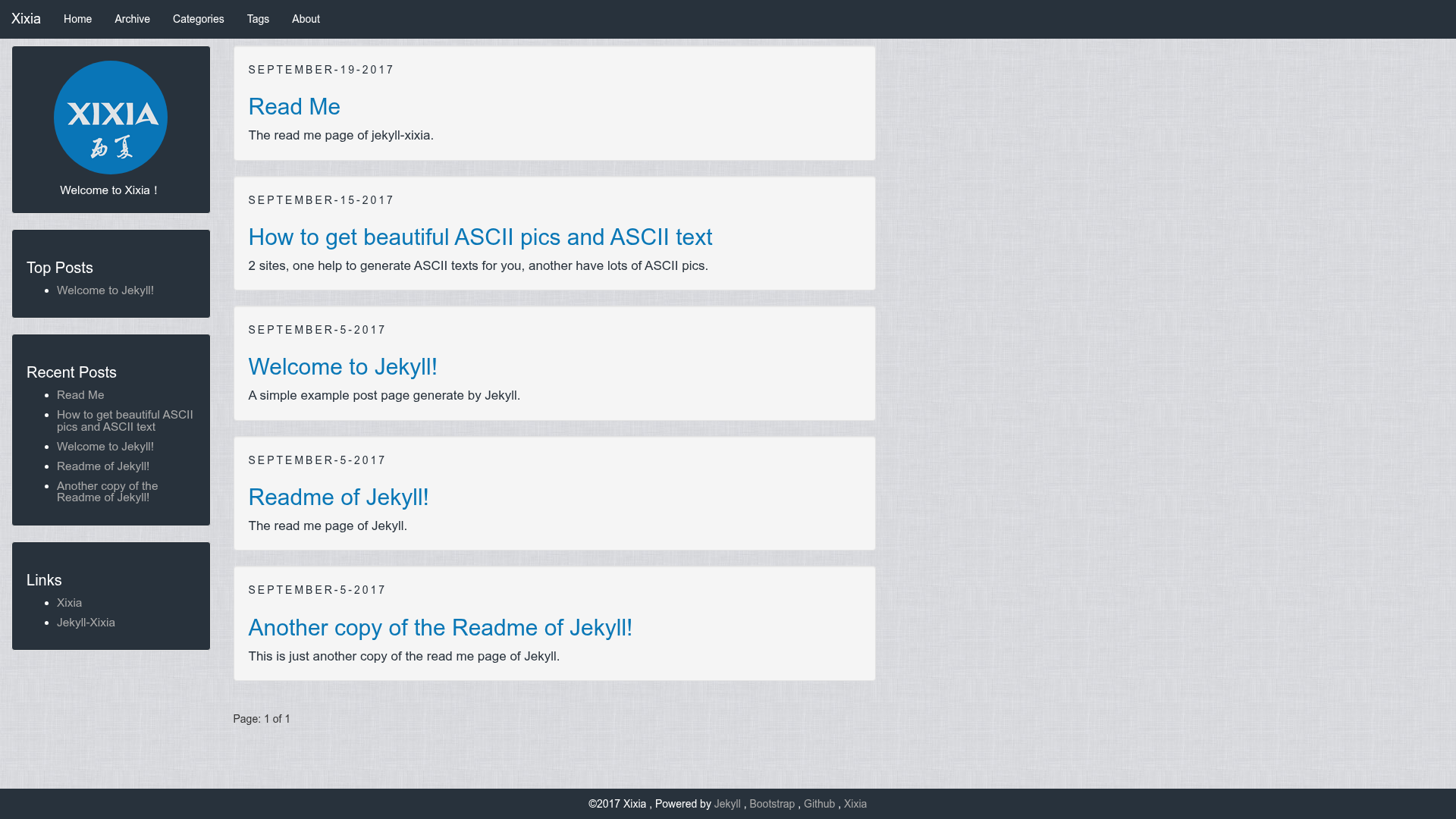 screenshot of Jekyll Xixia on template0.com