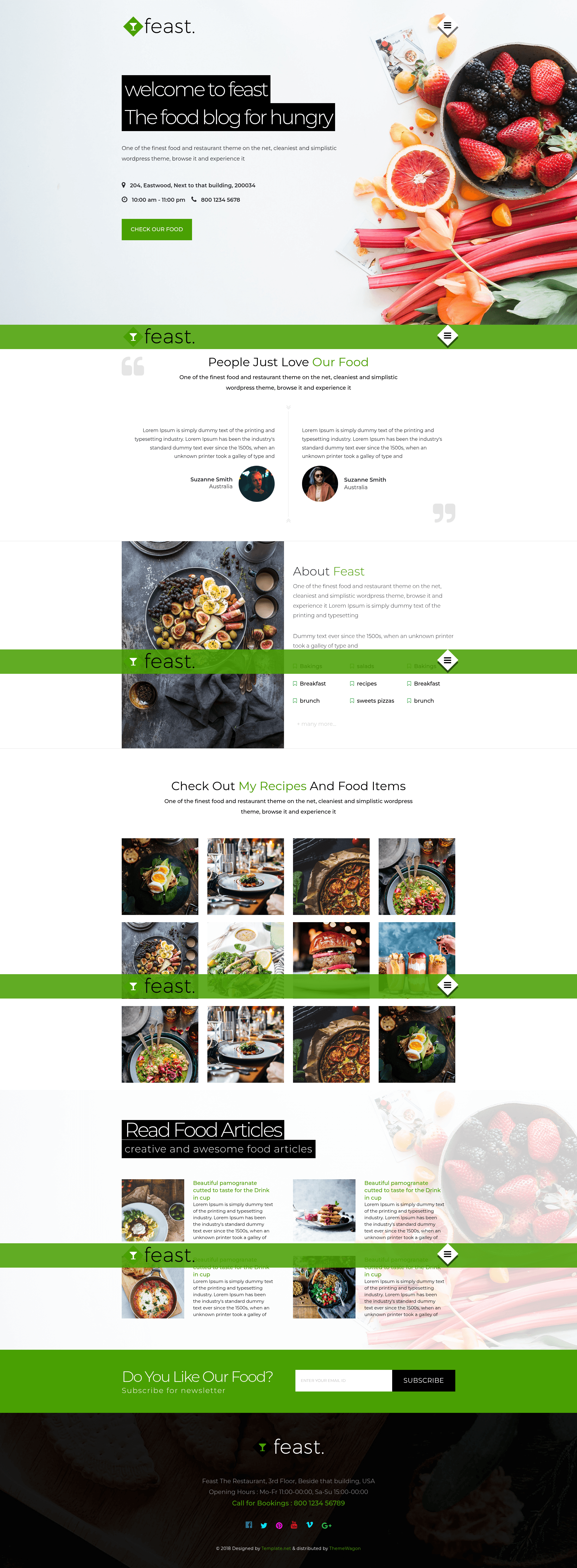screenshot of Feast – Free Bootstrap Food Blogging Template on template0.com