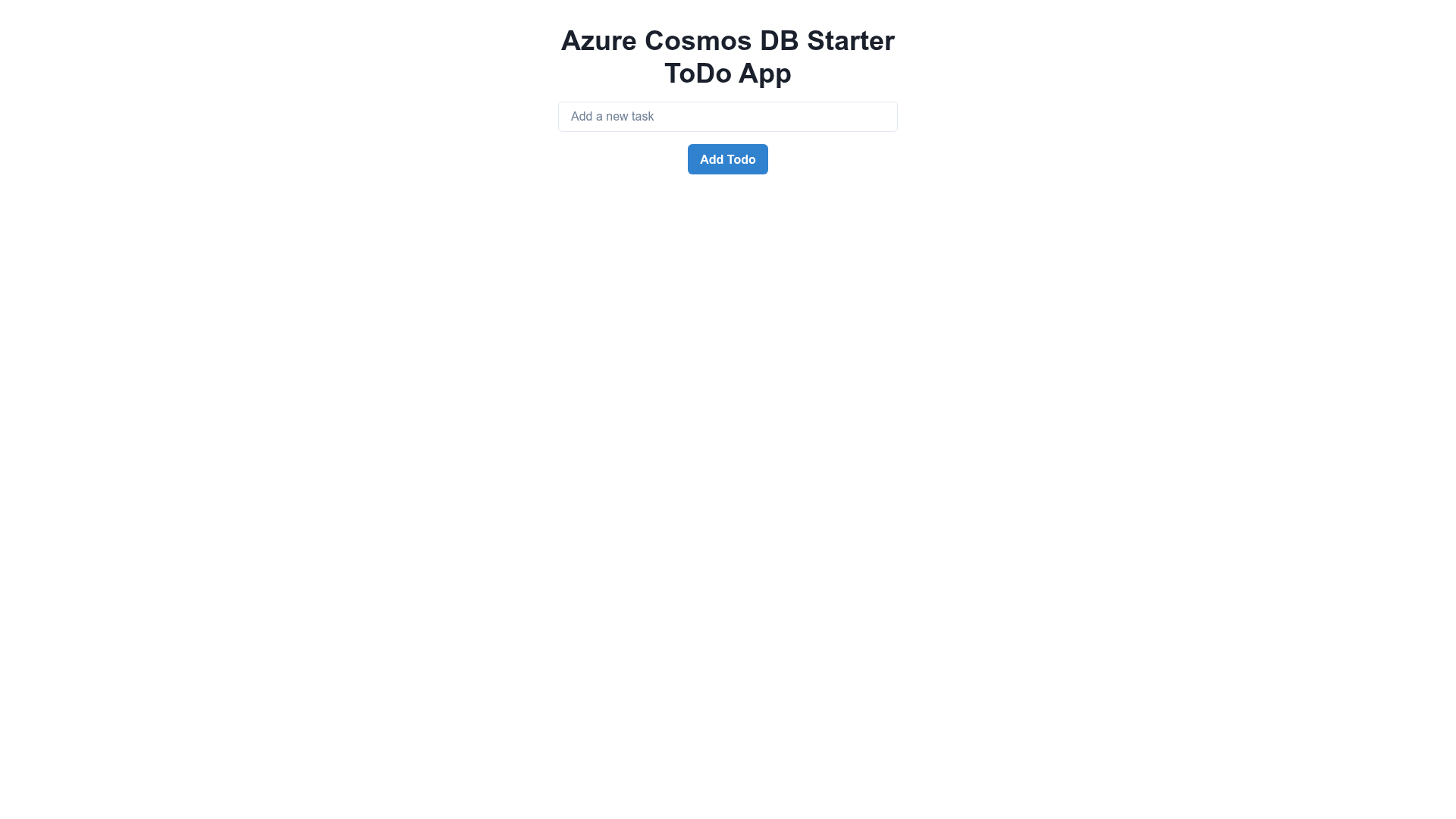 screenshot of Azure Cosmos DB Starter – Todo App on template0.com