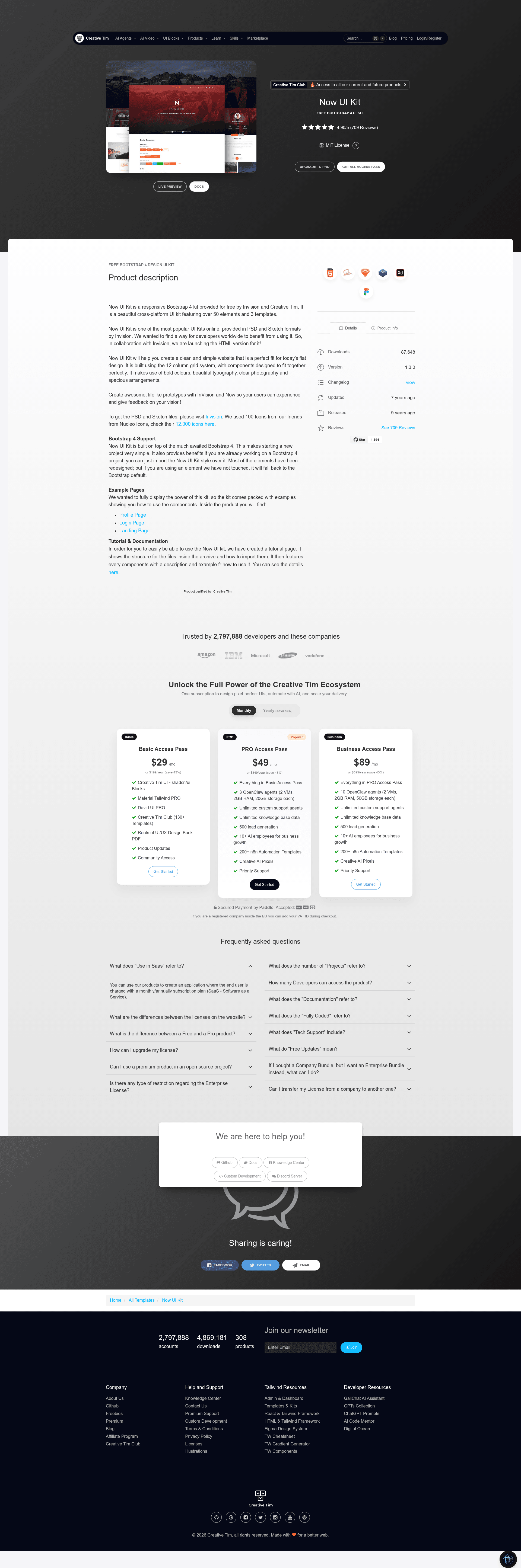 screenshot of Now UI Kit on template0.com
