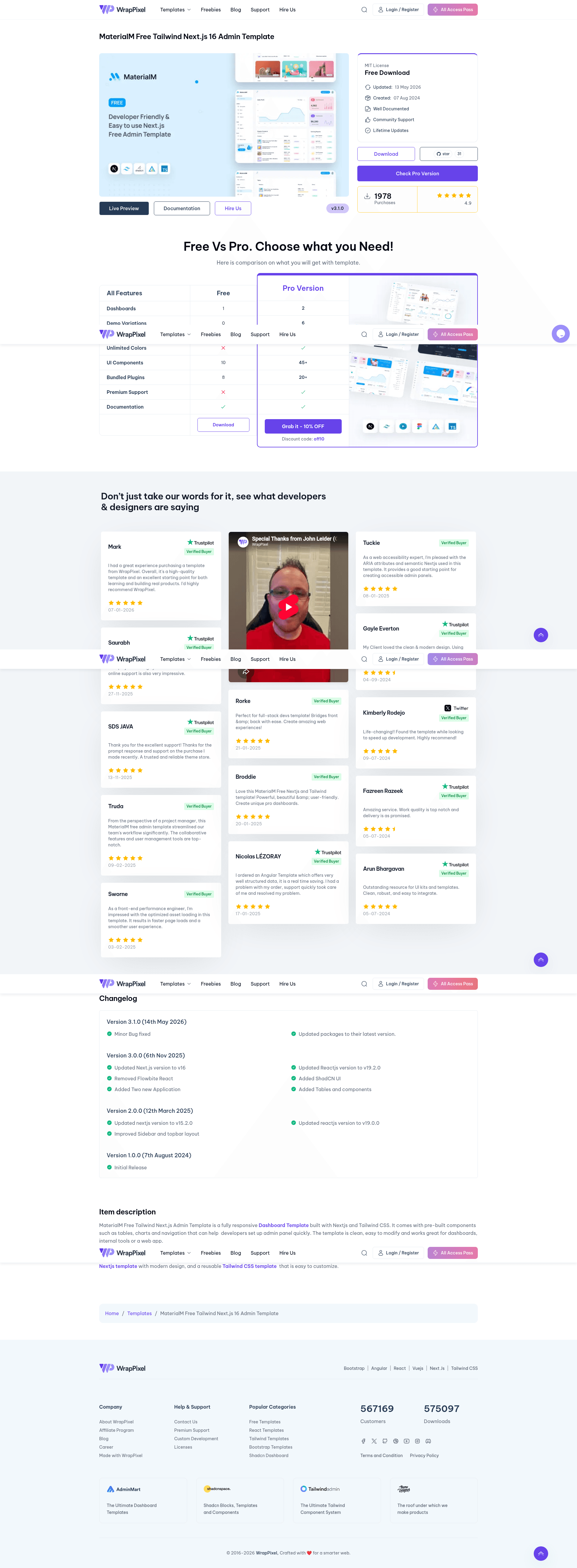 screenshot of MaterialM Free Next.js Admin Template on template0.com
