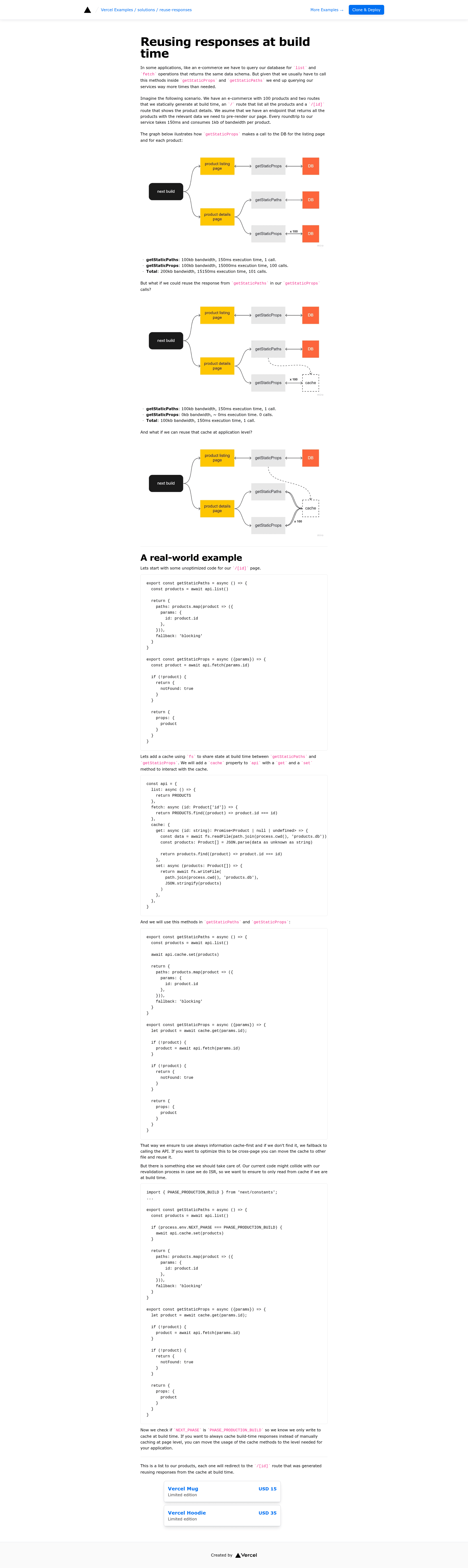 screenshot of Reusing responses at build time on template0.com