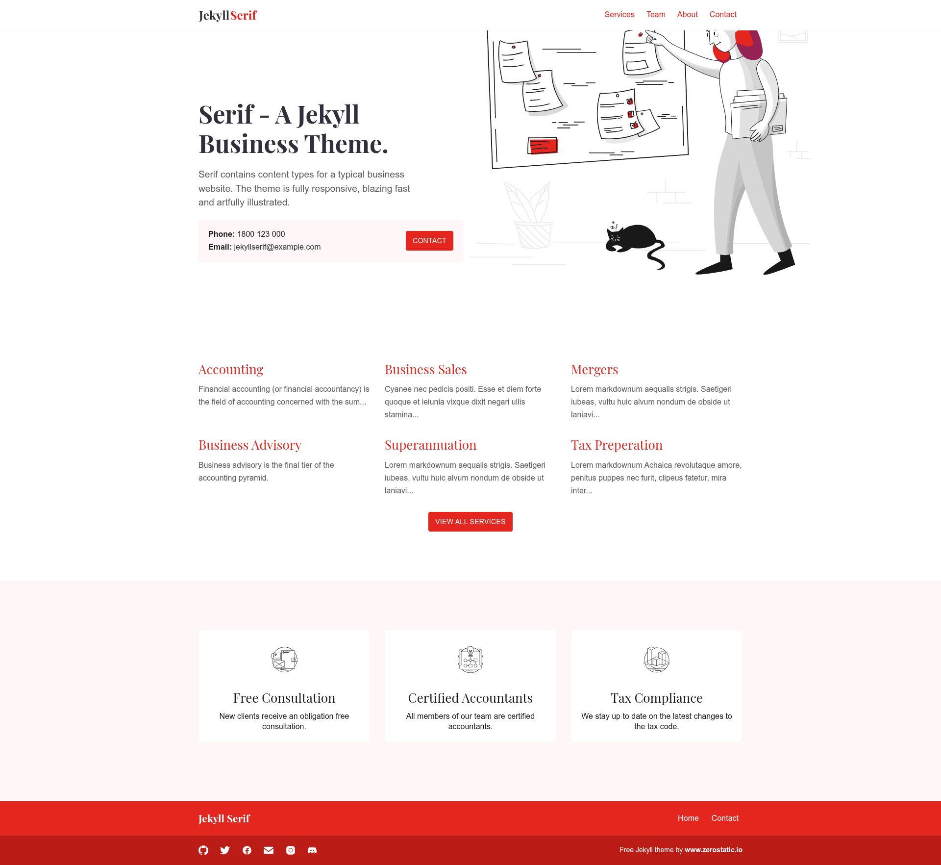screenshot of Jekyll Serif on template0.com