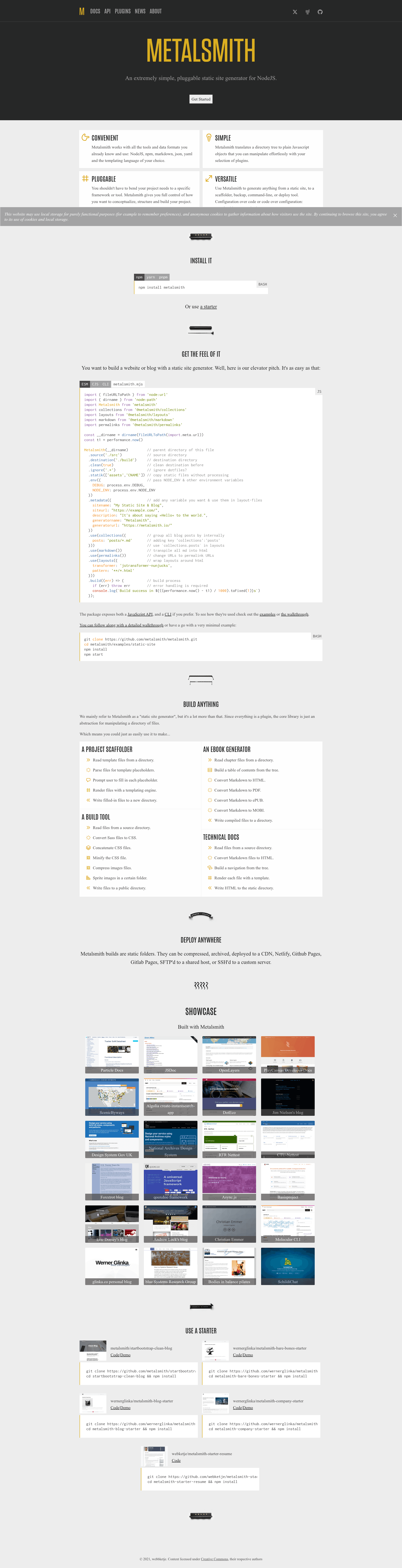 screenshot of Metalsmith on template0.com