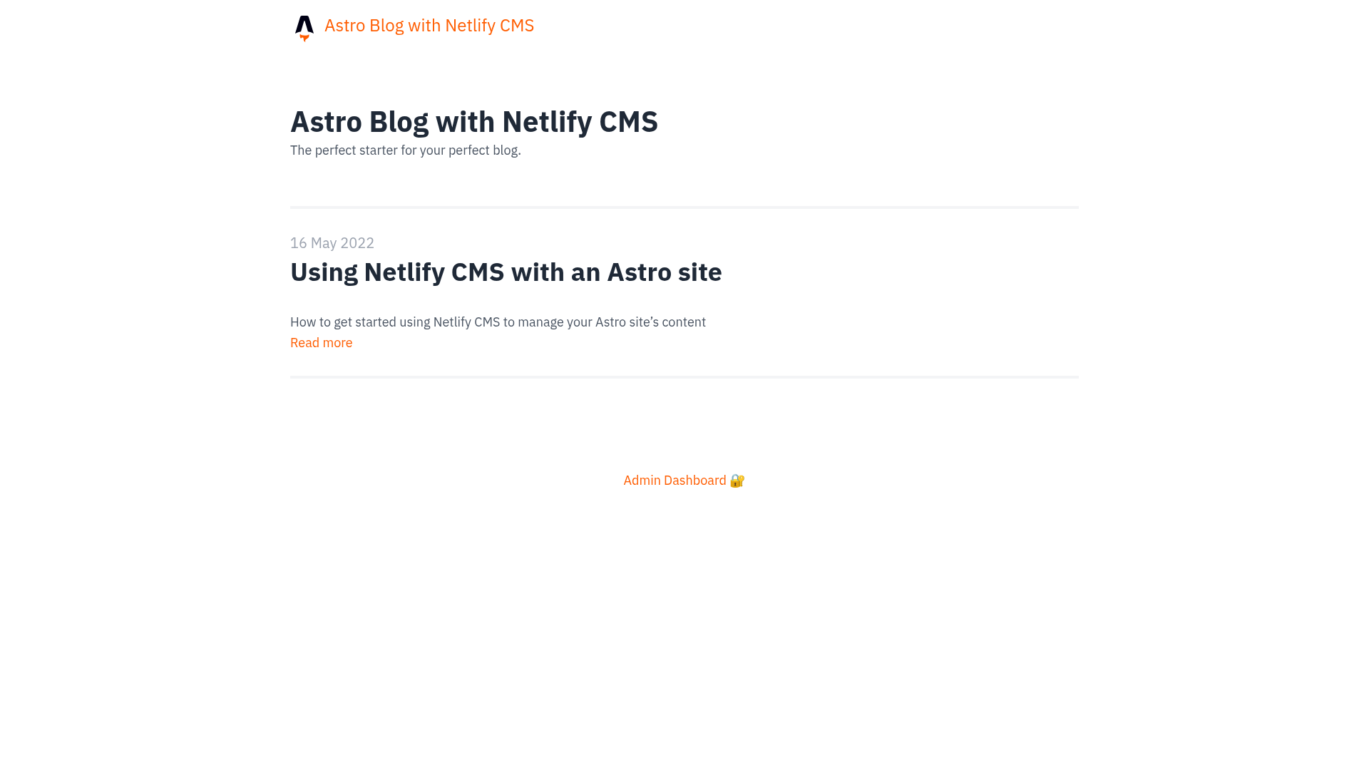 screenshot of Astro Blog Starter with Netlify CMS on template0.com