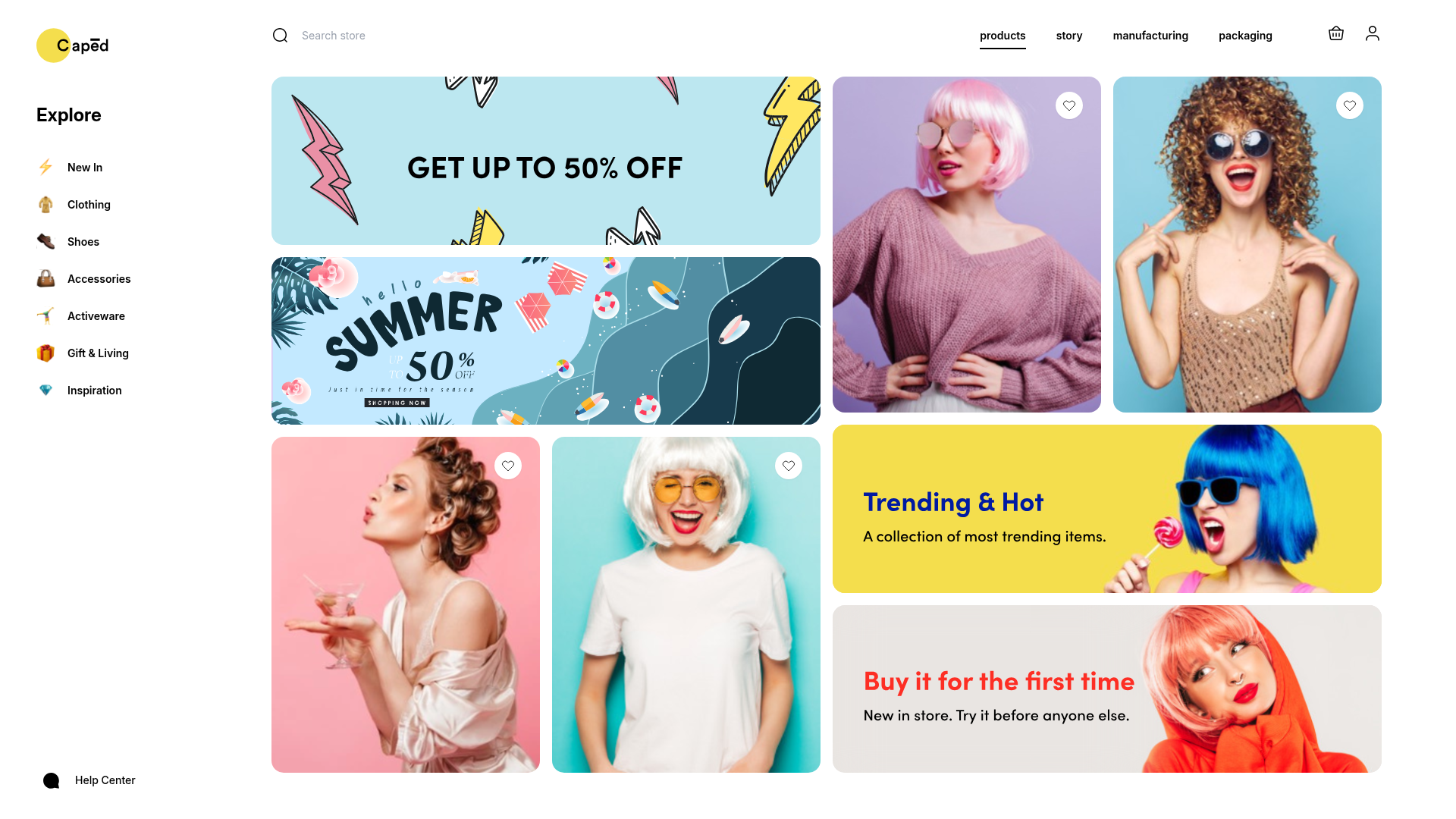 screenshot of Wigs Ecommerce UI on template0.com