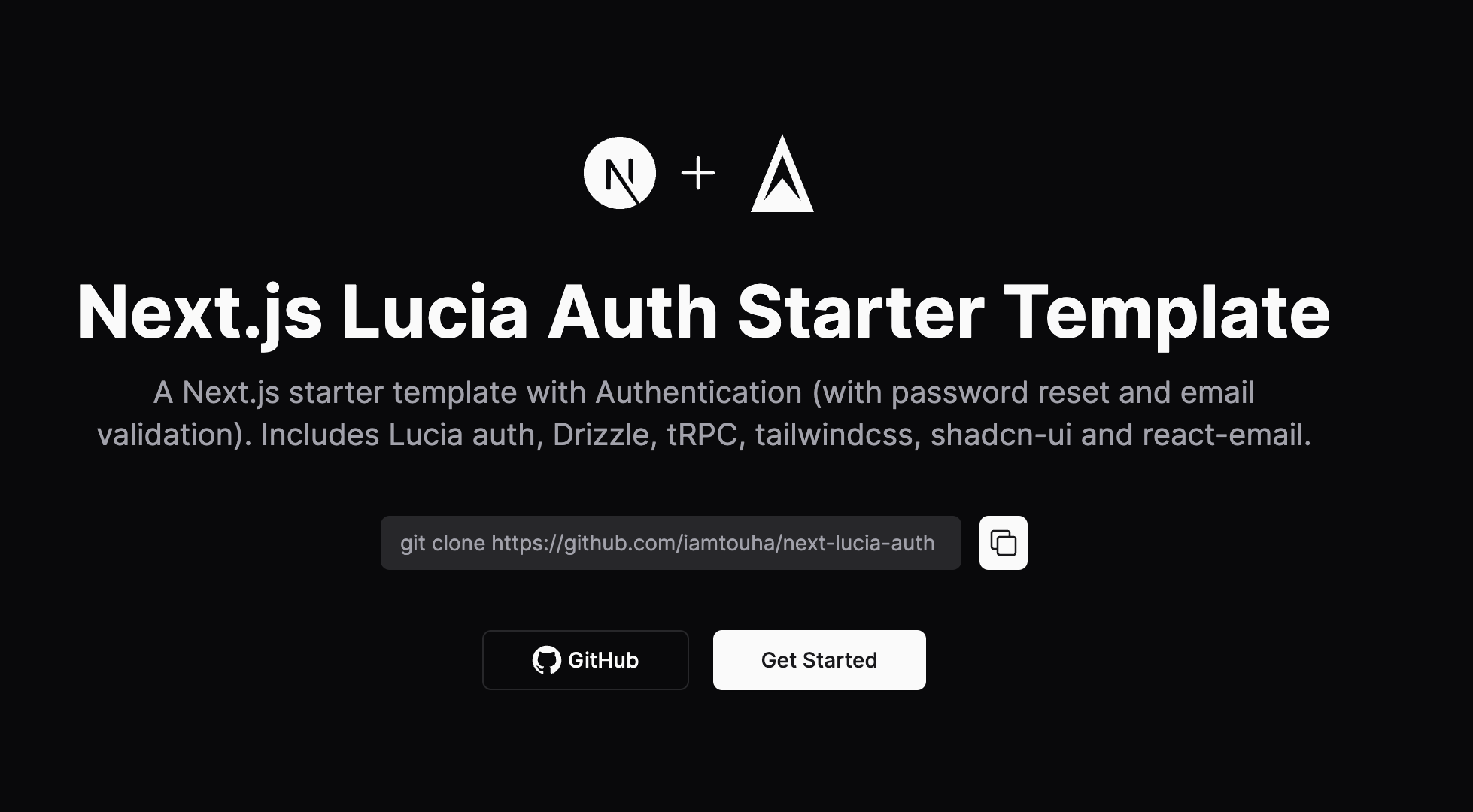 Next.js Lucia Auth Starter preview
