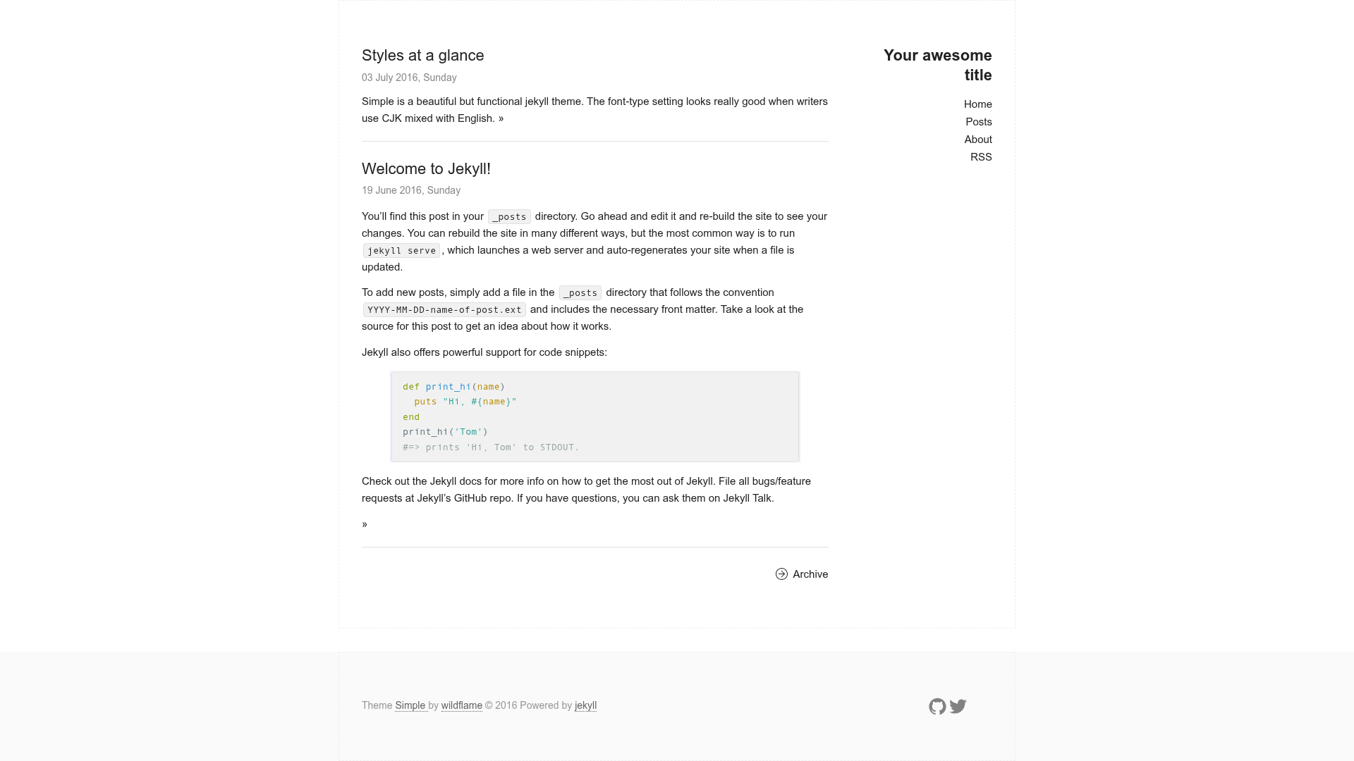 screenshot of jekyll-simple on template0.com