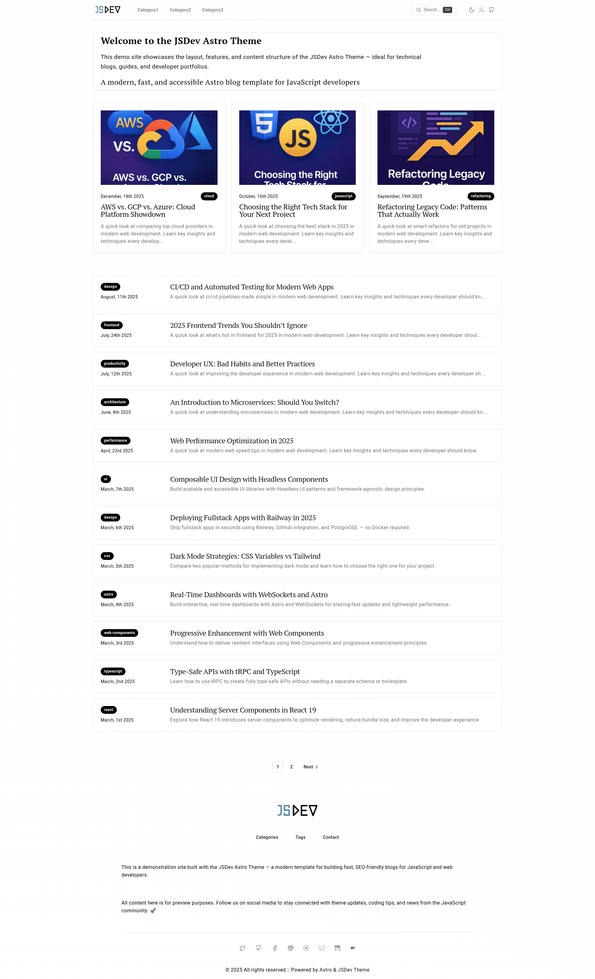 screenshot of JSdev Astro Theme on template0.com