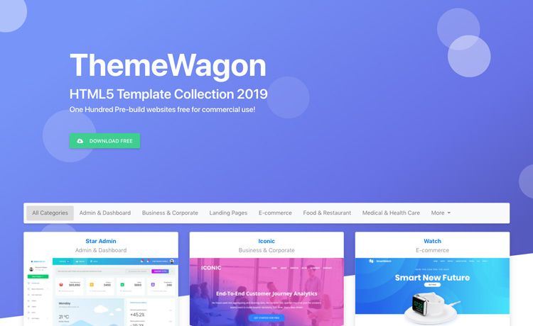 Image for Template Collection 2019 – 100 Free HTML5 Templates on template0.com