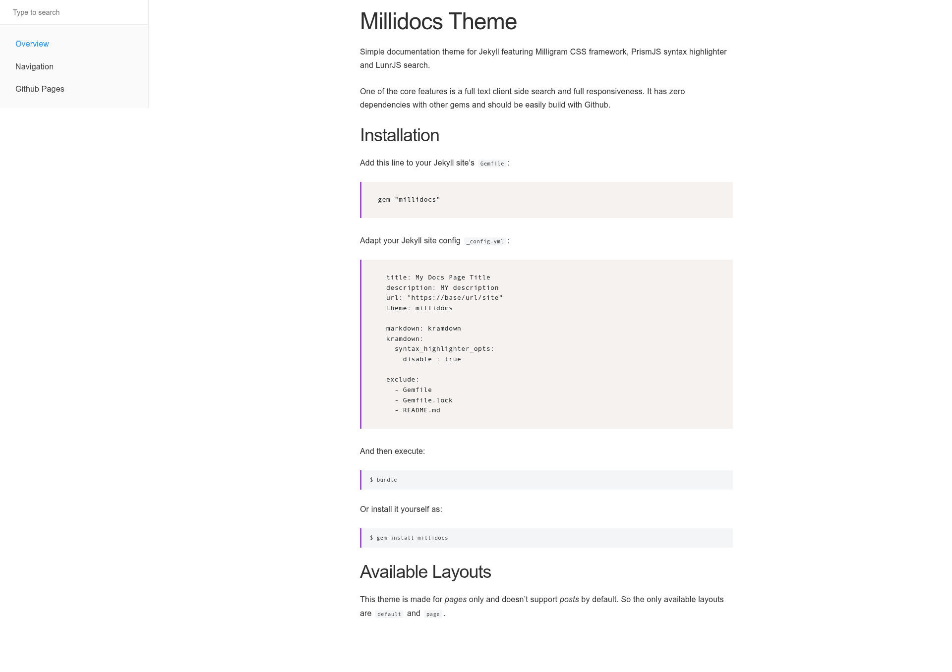 screenshot of Millidocs on template0.com