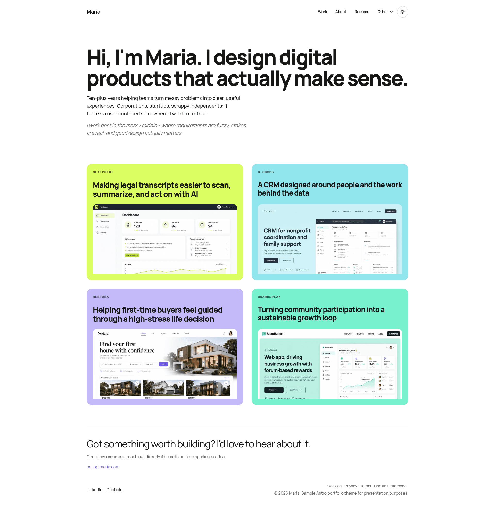 screenshot of Maria on template0.com