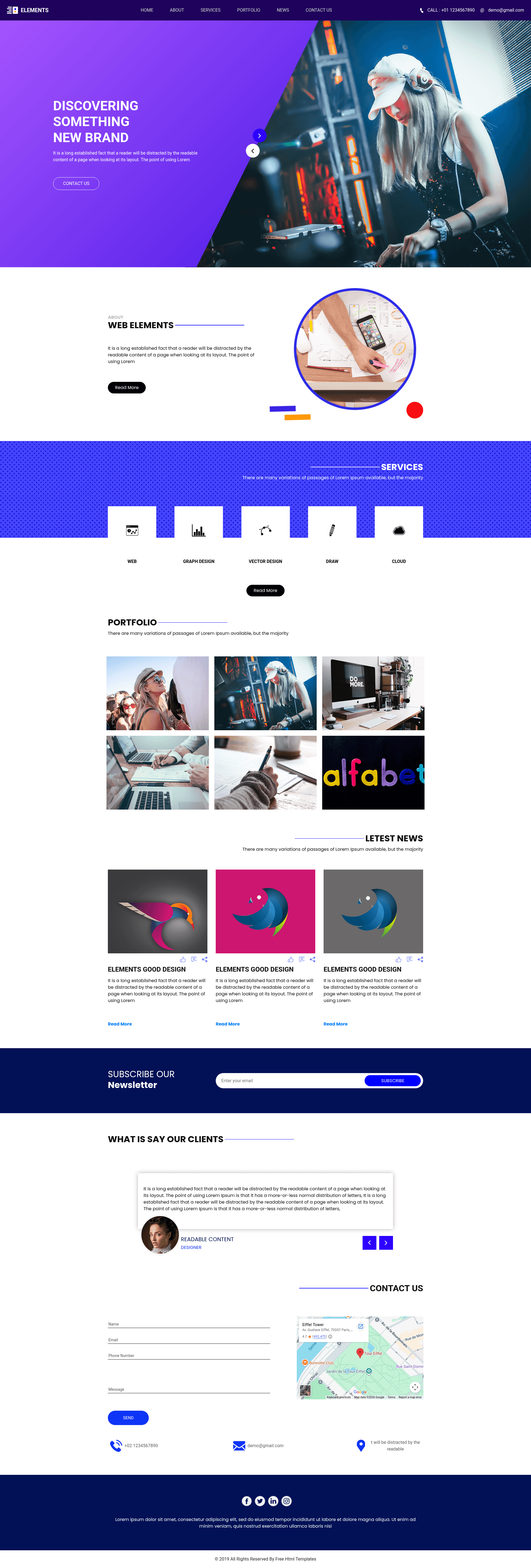 screenshot of Elements - Free Bootstrap 4 HTML5 Web Design Agency Website Template on template0.com