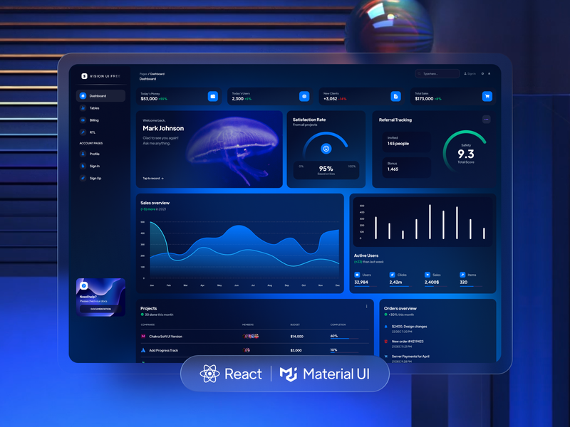 Image for Vision UI Dashboard React on template0.com